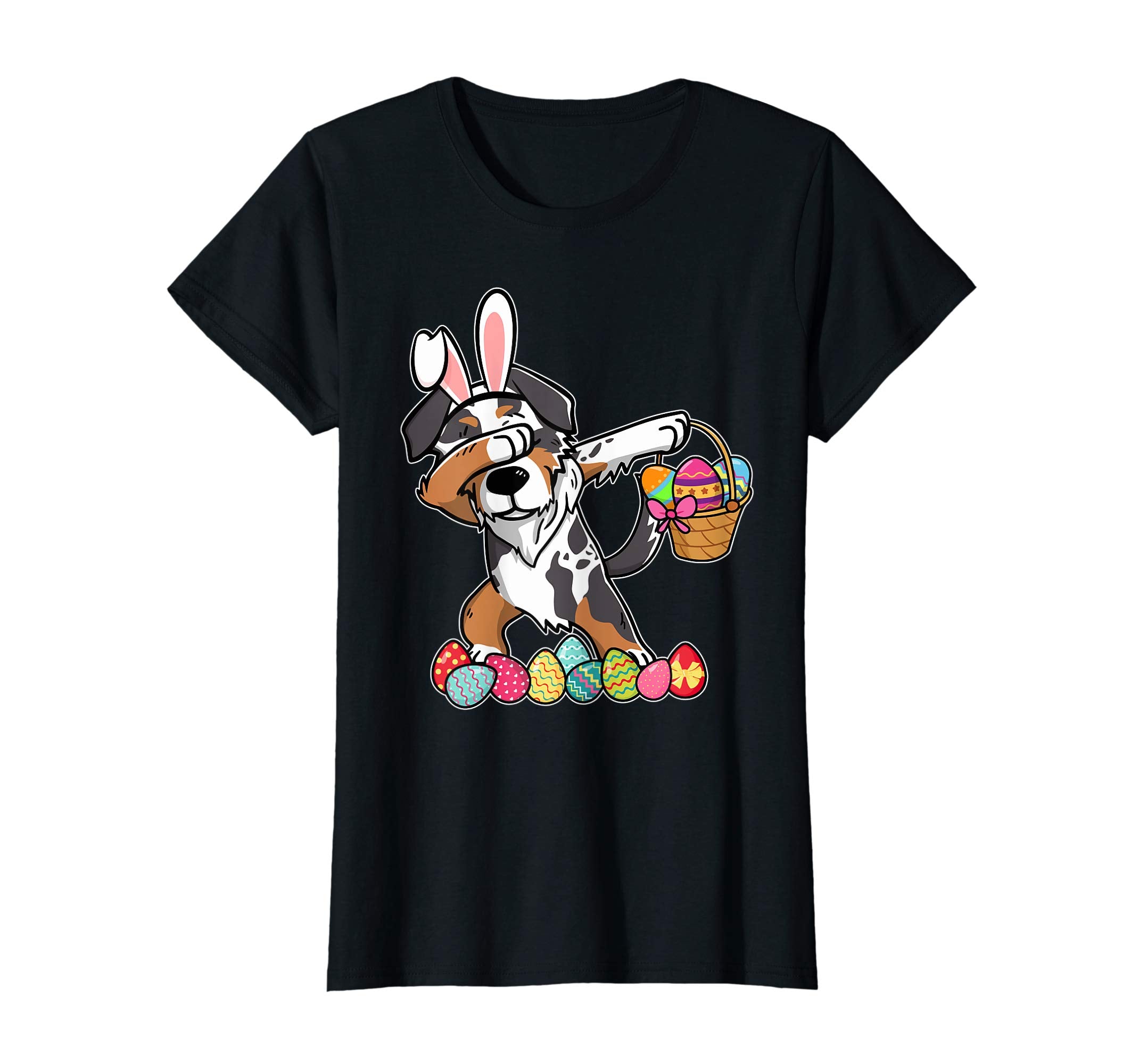 Australian Shepherd Dabbing Easter Bunny Egg Basket T-Shirt