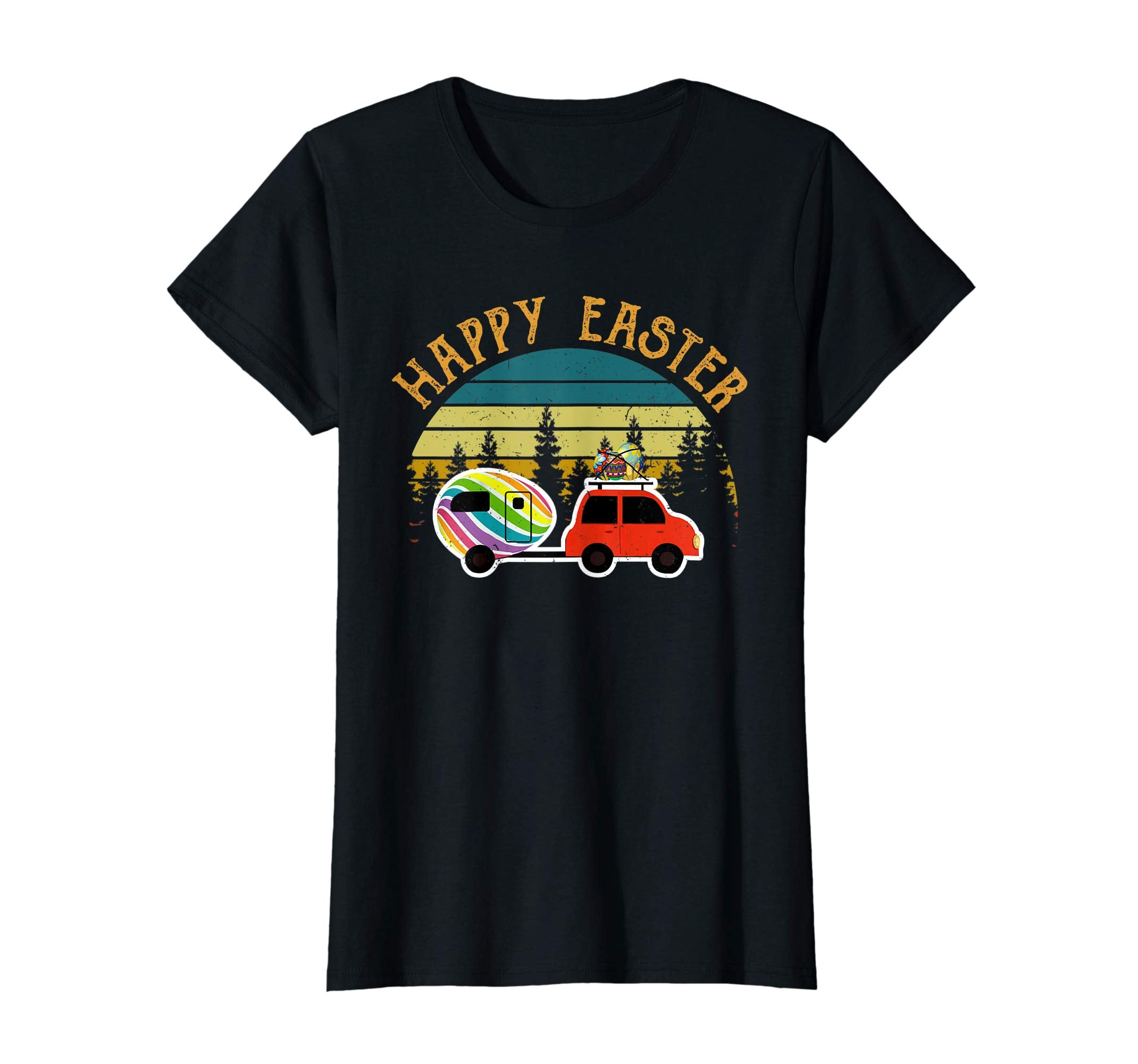 Camping T Shirt Happy Easter Day Bunny Eggs Vintage Gift