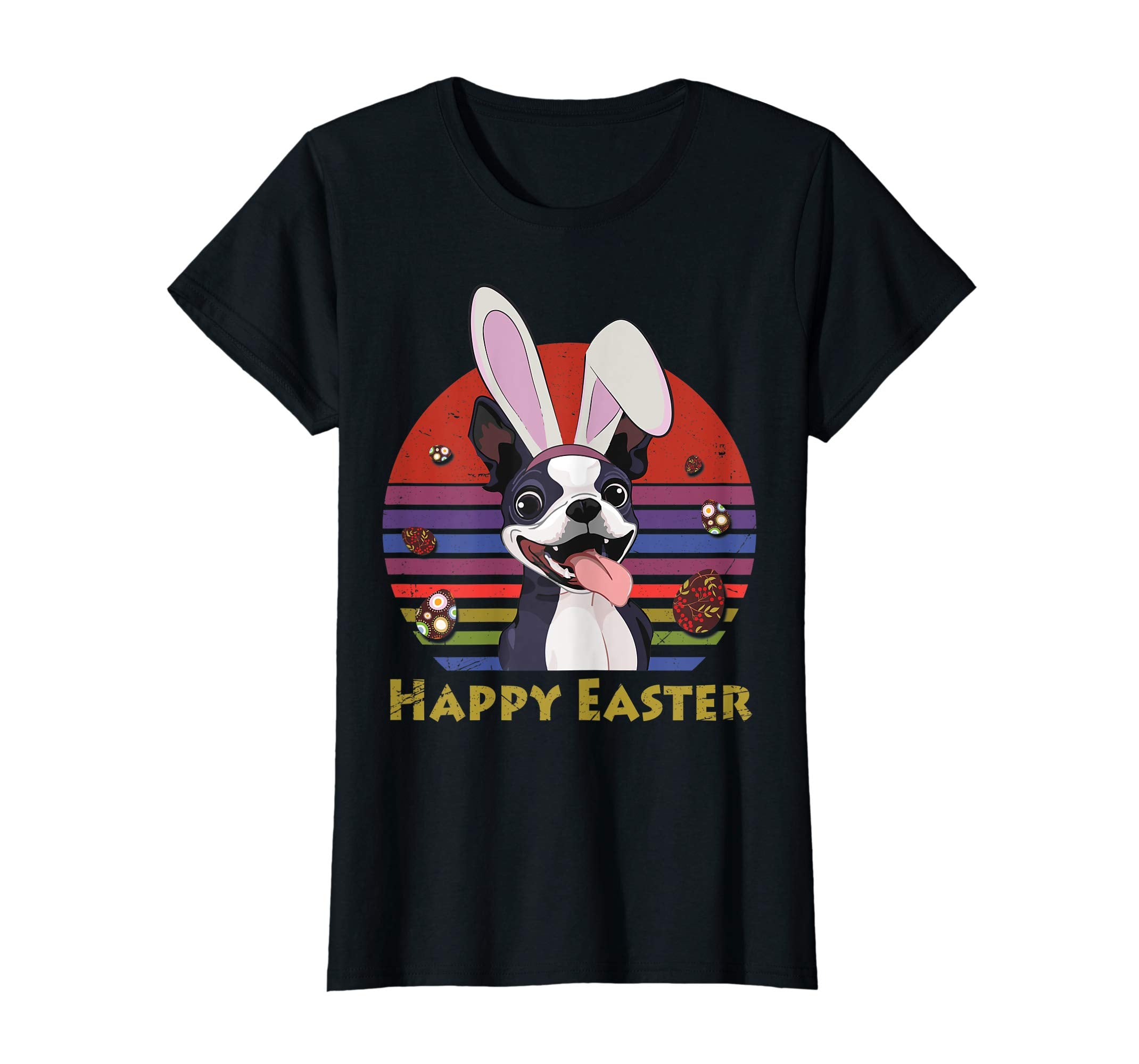 Boston Terrier With Bunny Headband Happy Easter Tshirt Gifts
