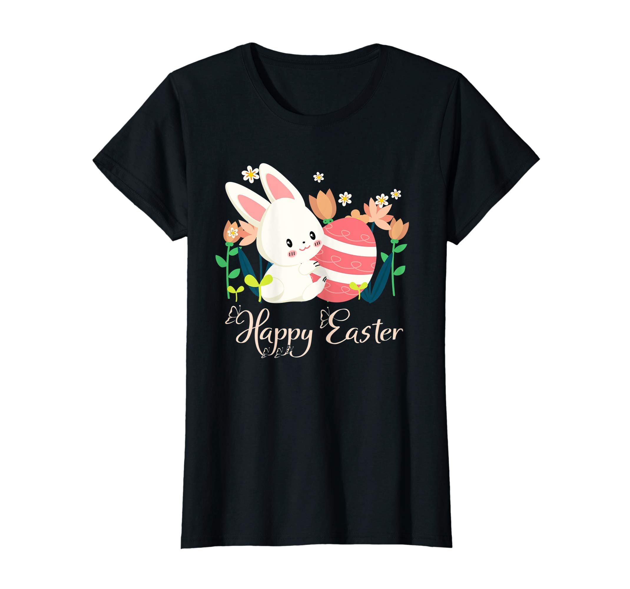 Happy Easter Bunny Flowers Funny Cute Bunny Easter Day Shirt