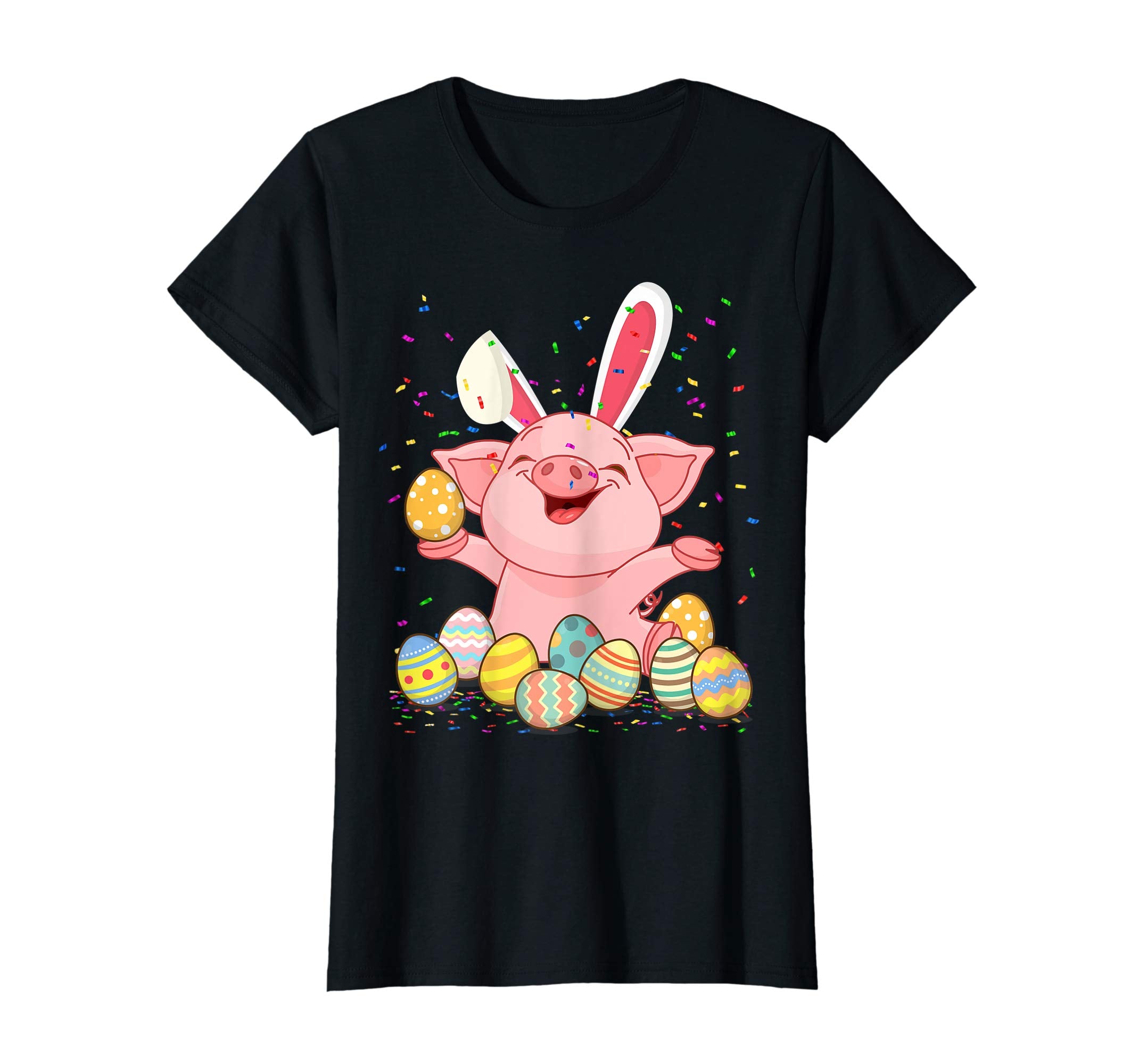 Pig &amp; Bunny Rabbit Ear Easter Eggs Shirt Happy Easter Day