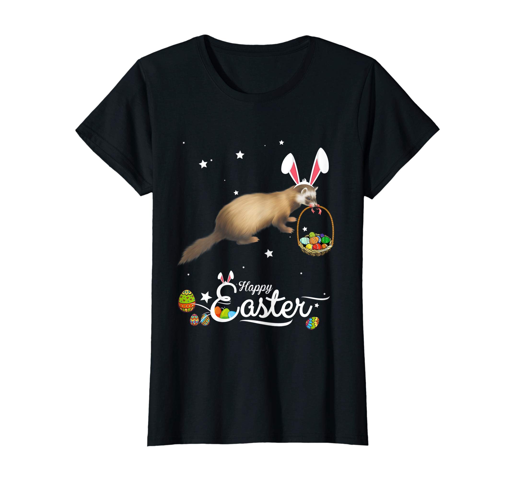 Cute Easter Ferret with Bunny Ears and Eggs T Shirt