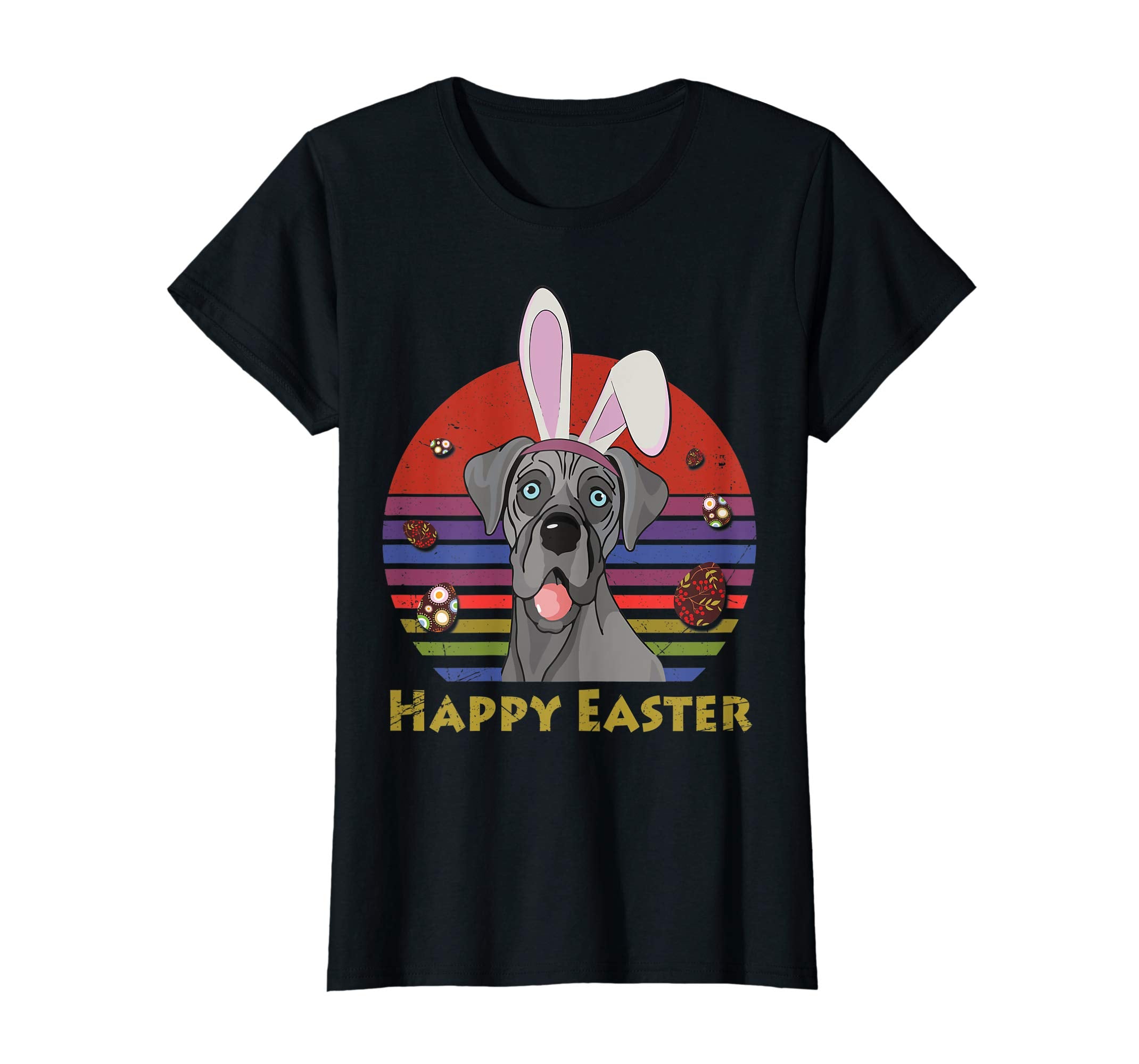 Great Dane With Bunny Headband Happy Easter Tshirt Gifts