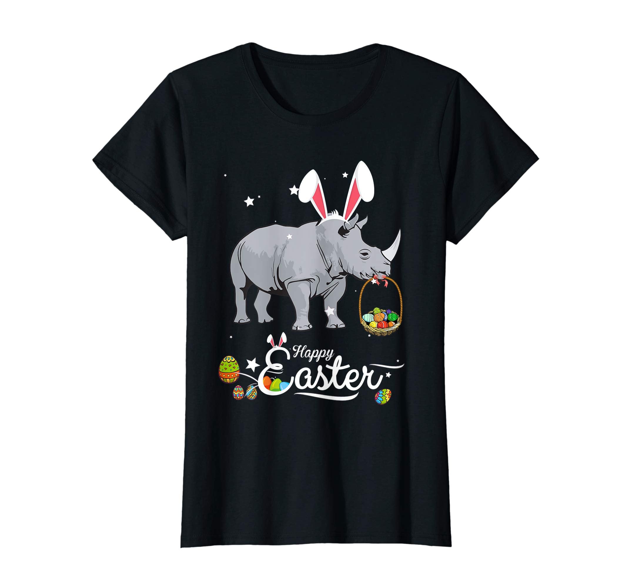 Cute Easter Rhino with Bunny Ears and Eggs T Shirt