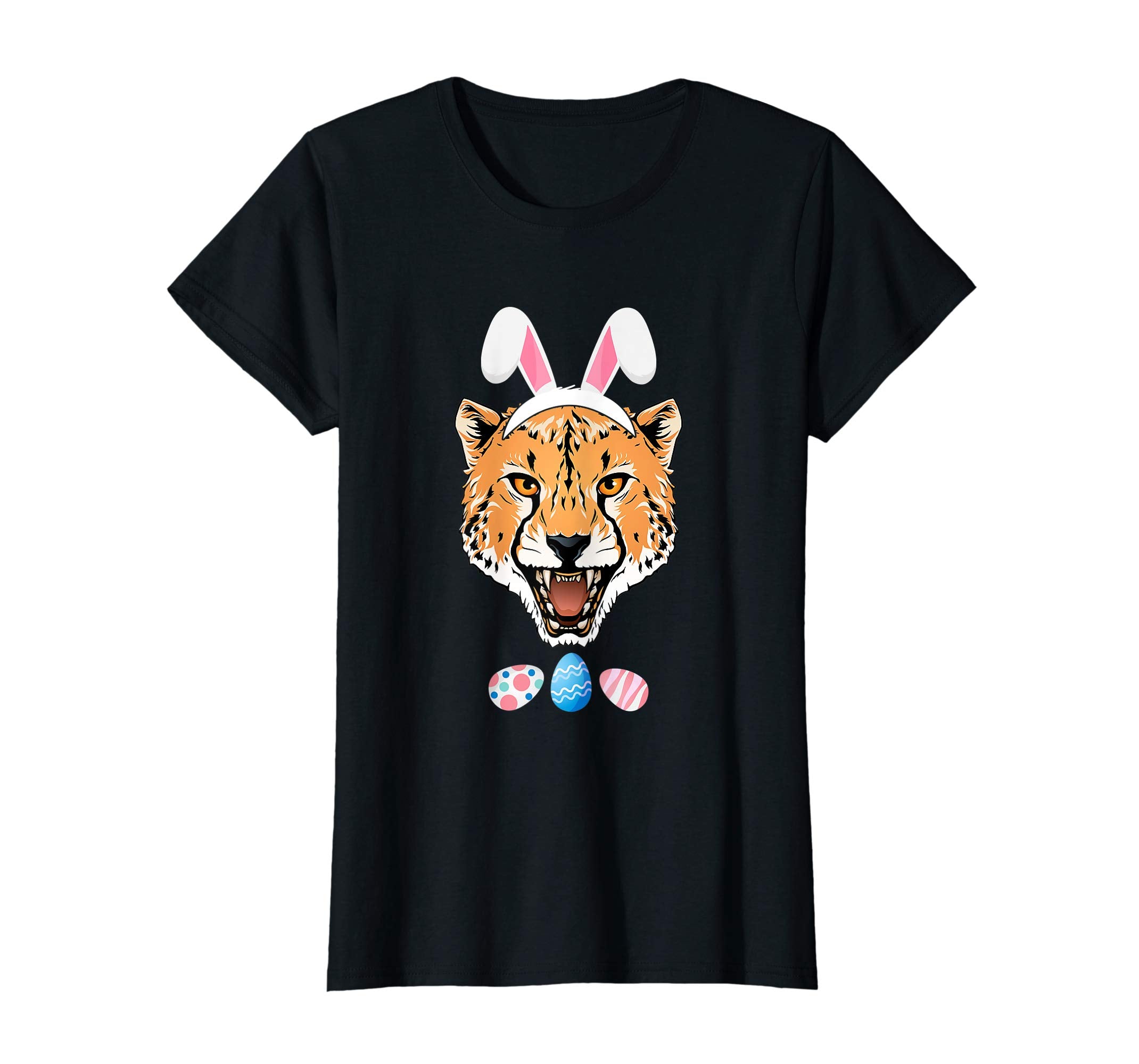 Funny Easter Cheetah With Bunny Ears And Eggs T Shirt
