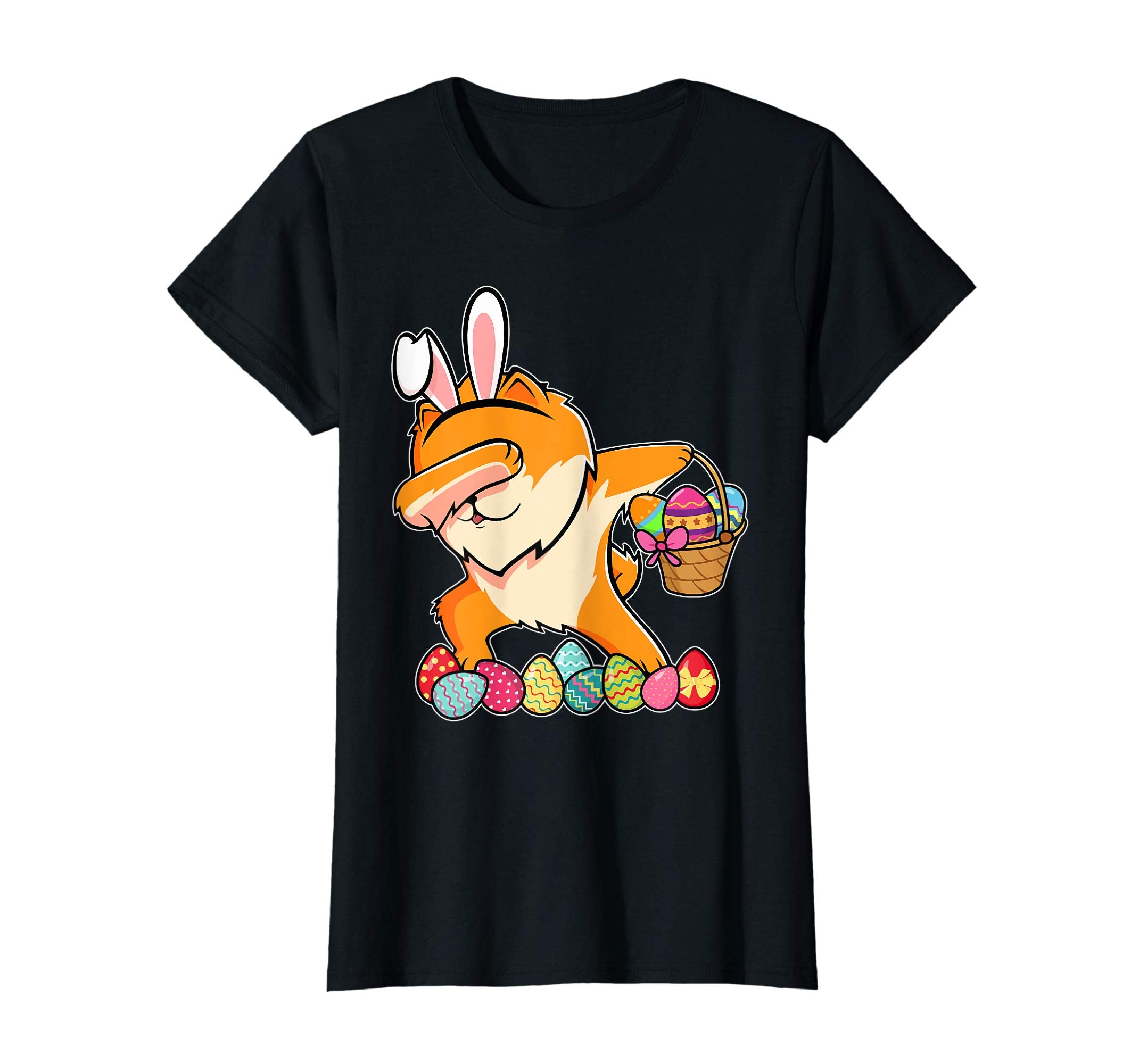 Pomeranian Dabbing Easter Bunny Egg Basket Hunting T-Shirt