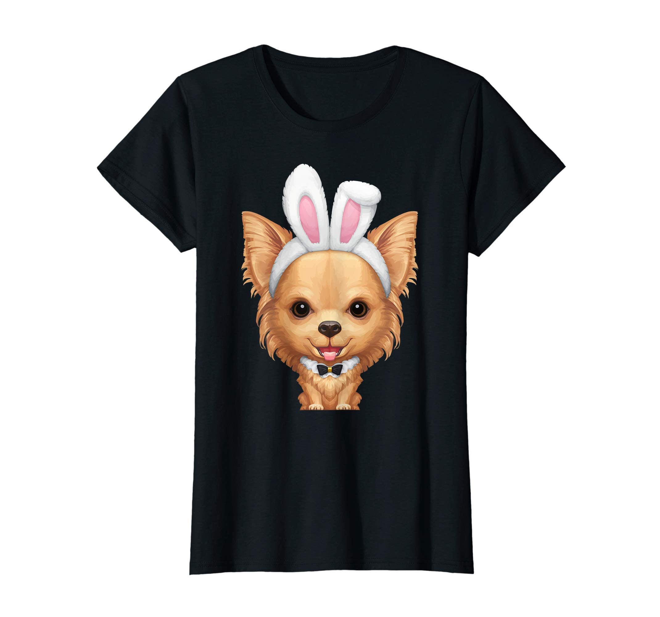 Fawn Long Coat Chihuahua in Easter Bunny Costume T-Shirt
