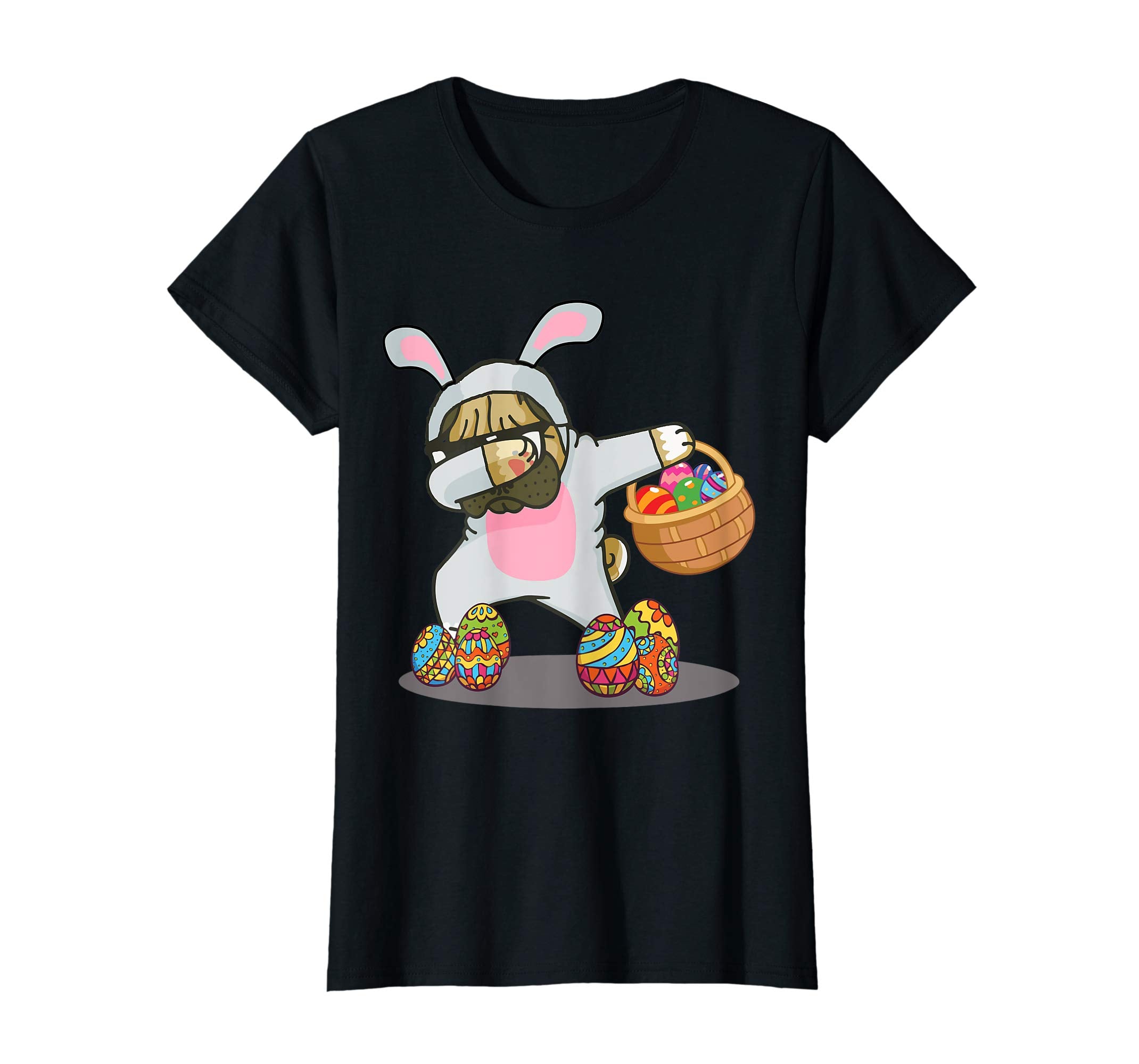 Cute Dabbing Pug Easter Bunny Egg Basket T-Shirt Gifts