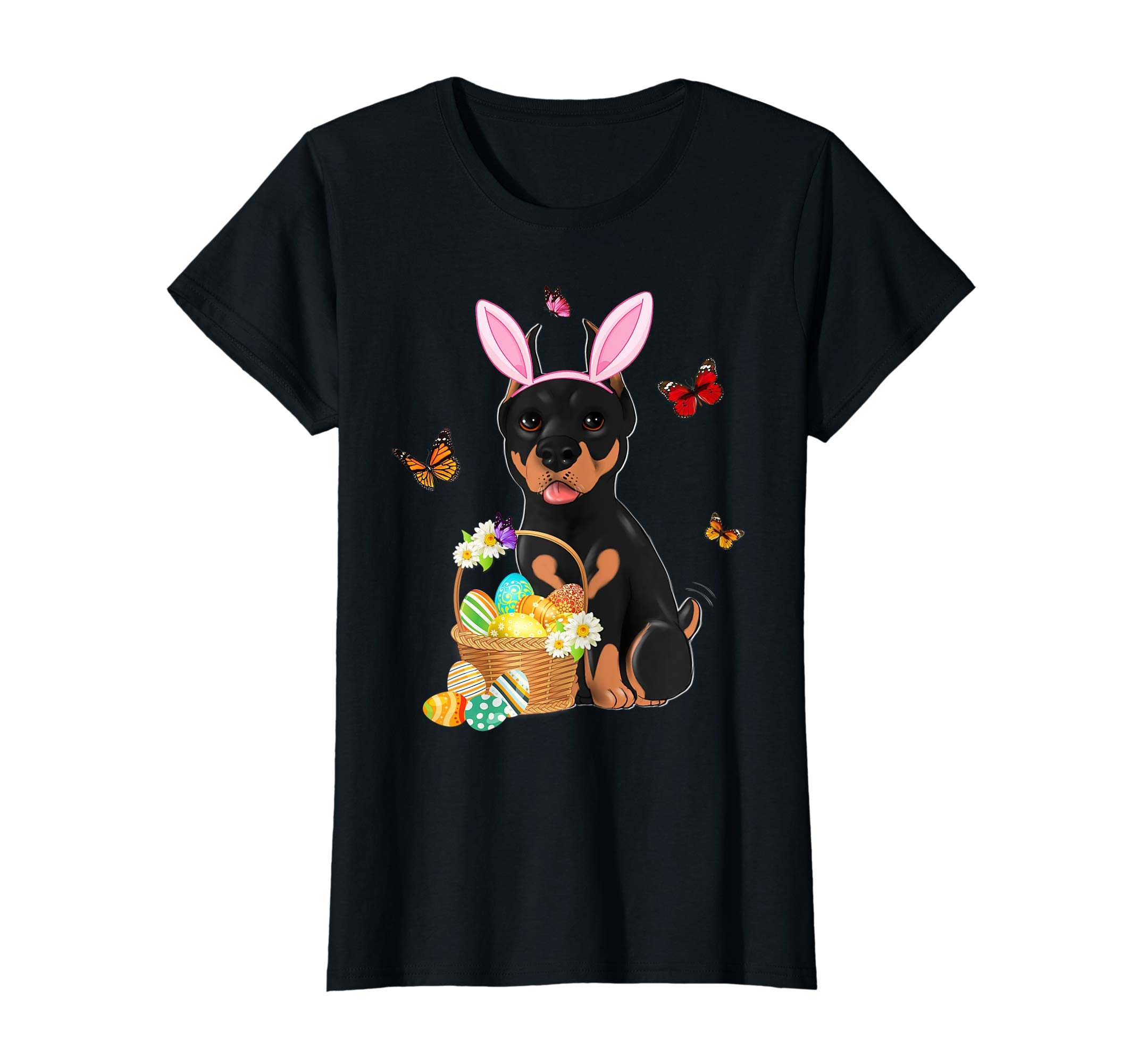 Doberman Bunny Hat Rabbit Easter Eggs Shirt Happy Ea