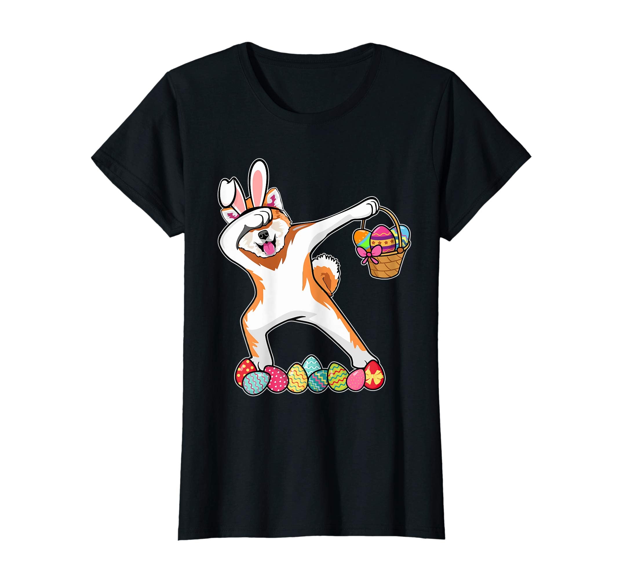 Akita Dab Dabbing Dressed Easter Bunny Egg Basket T-Shirt