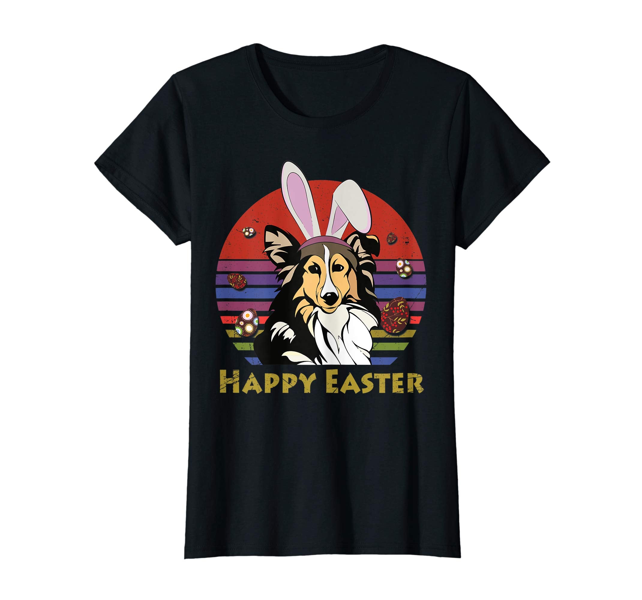Shetland Sheepdog With Bunny Headband Happy Easter Tshirt