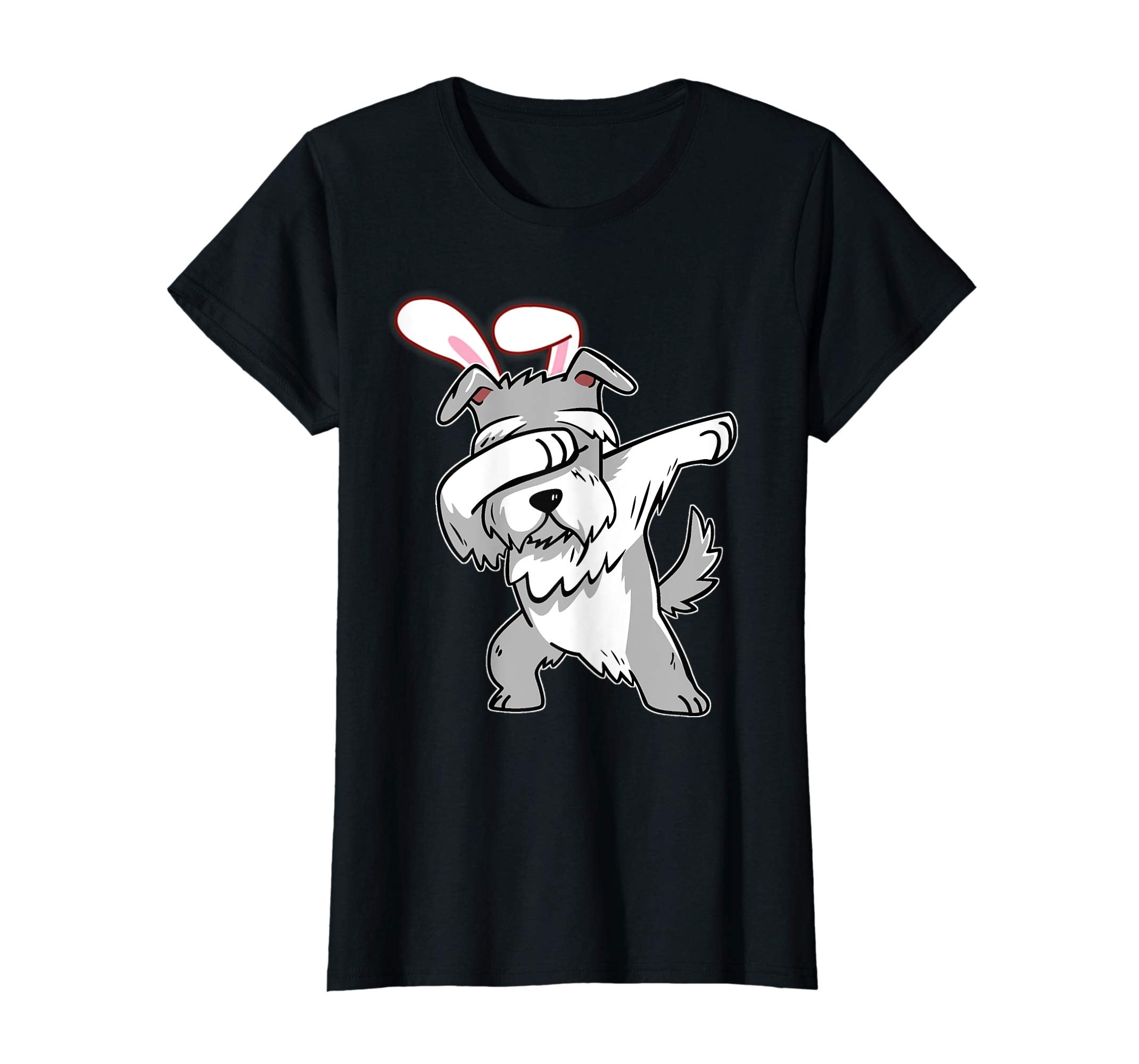 Easter Bunny Dabbing Schnauzer Dog Tshirt Rabbit Ears Gift