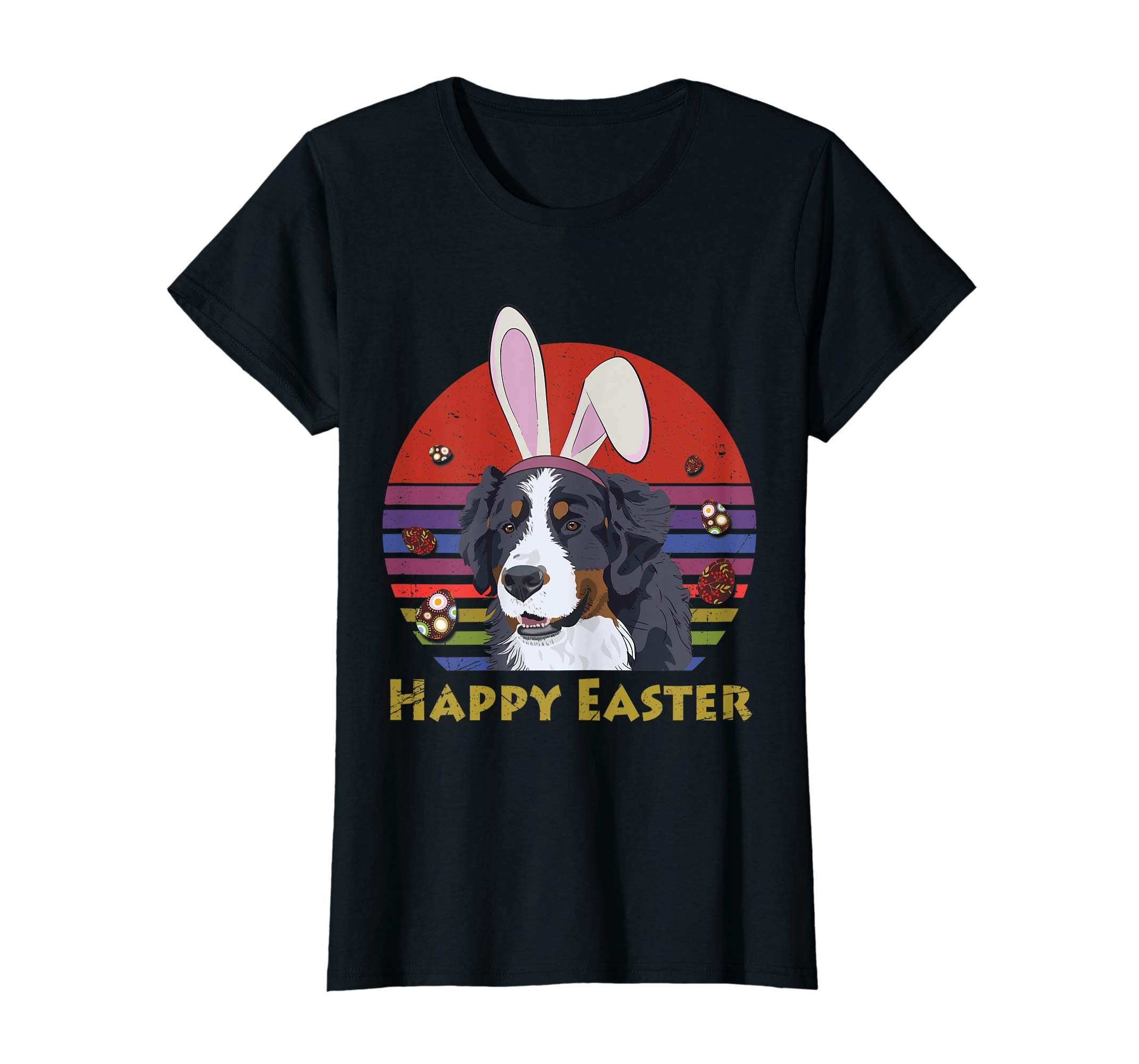 Bernese Mountain Dog With Bunny Headband Happy Easter Tshirt