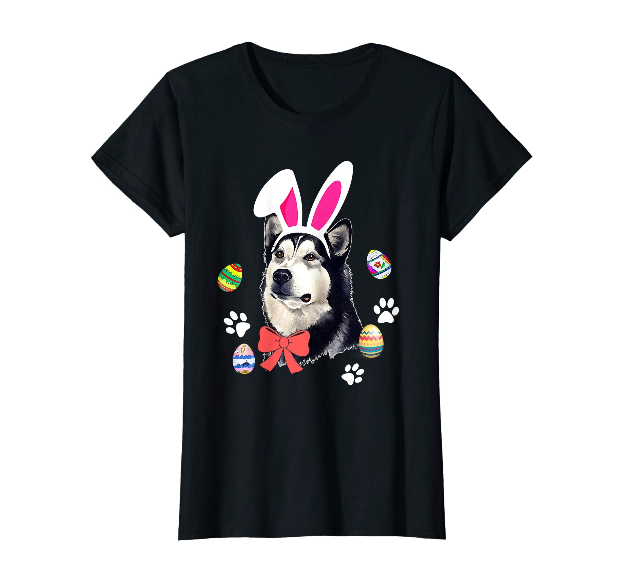 Funny Easter Face Husky With Bunny Ears And Eggs T Shirt
