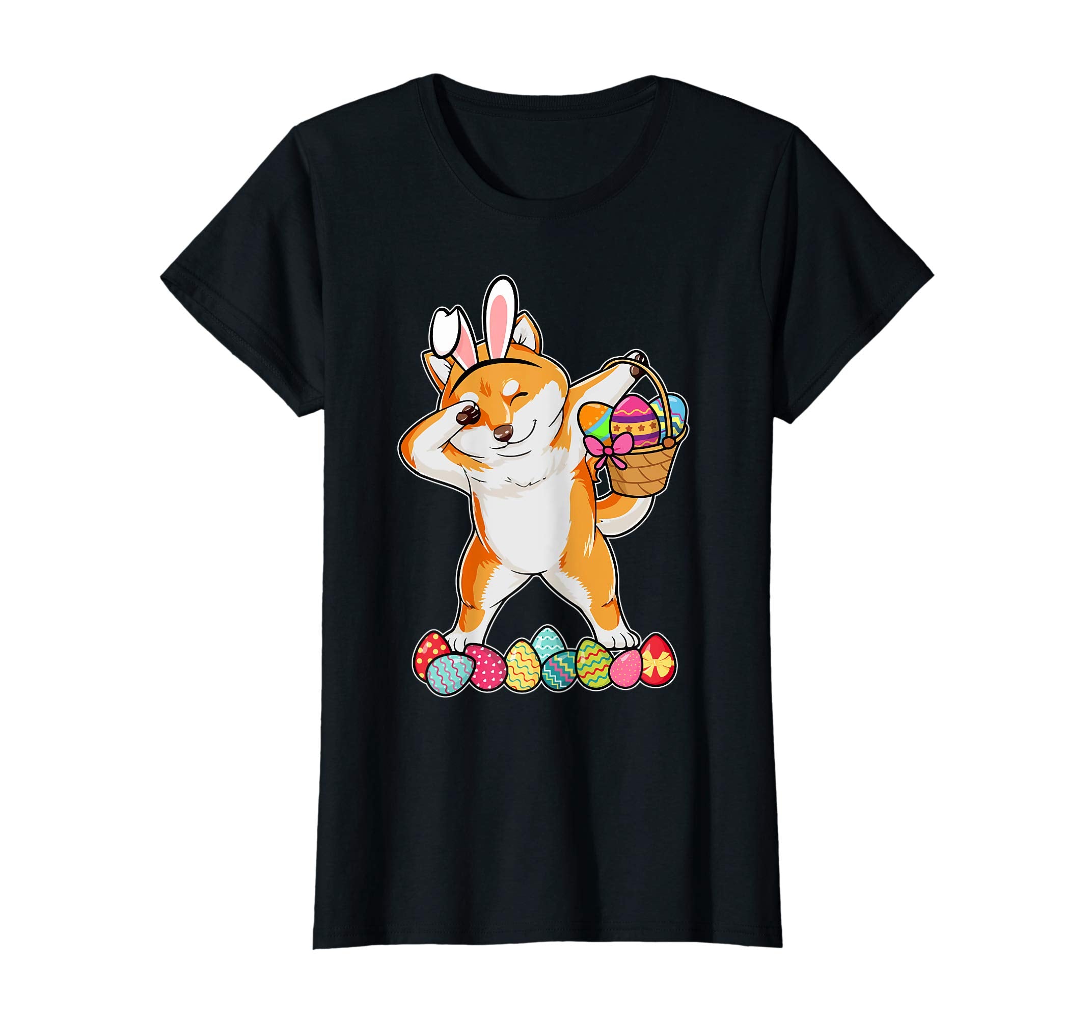 Shiba Inu Dabbing Easter Bunny Egg Basket Hunting T-Shirt