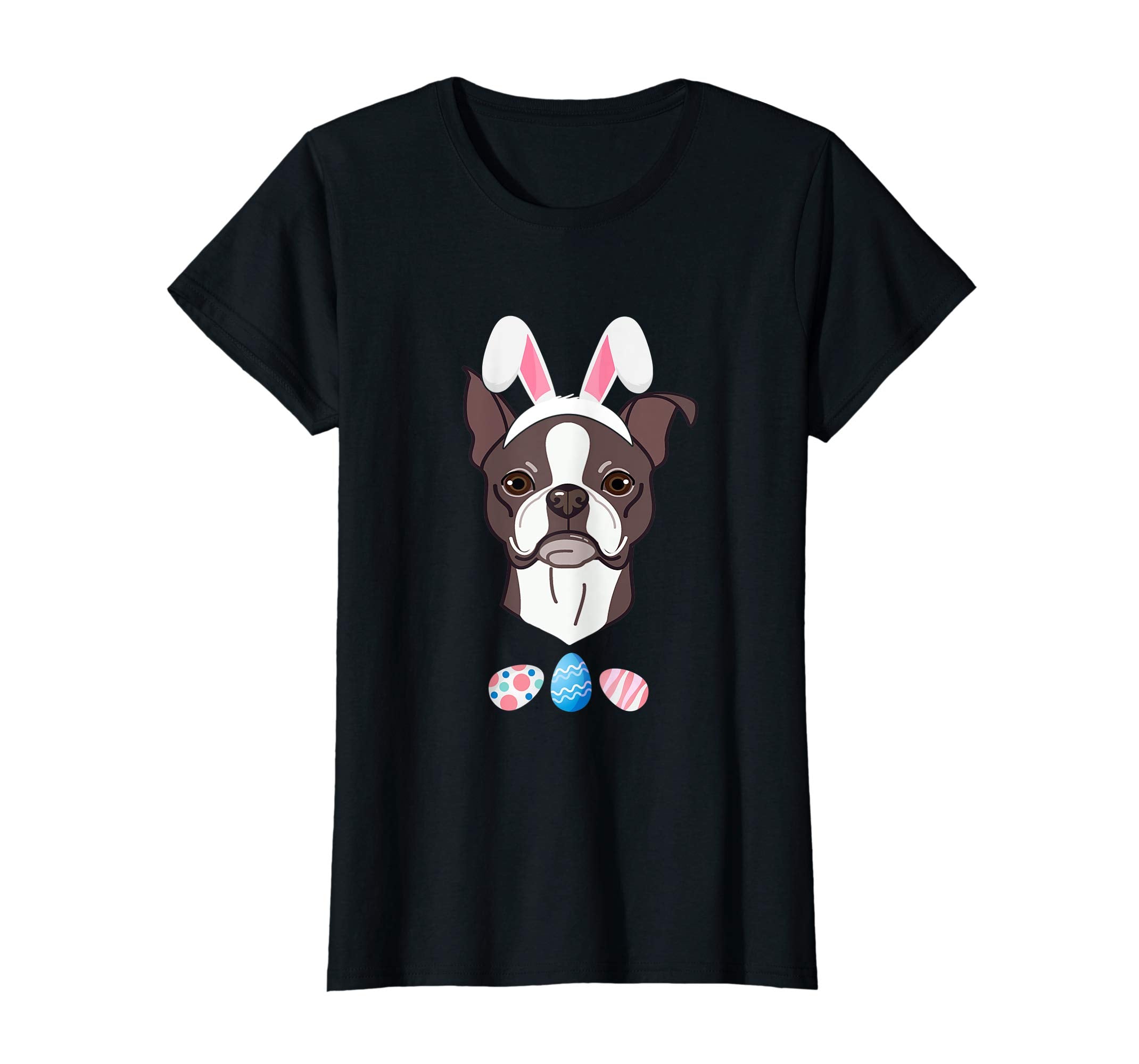 Funny Easter Boston Terrier With Bunny Ears And Eggs T Shirt