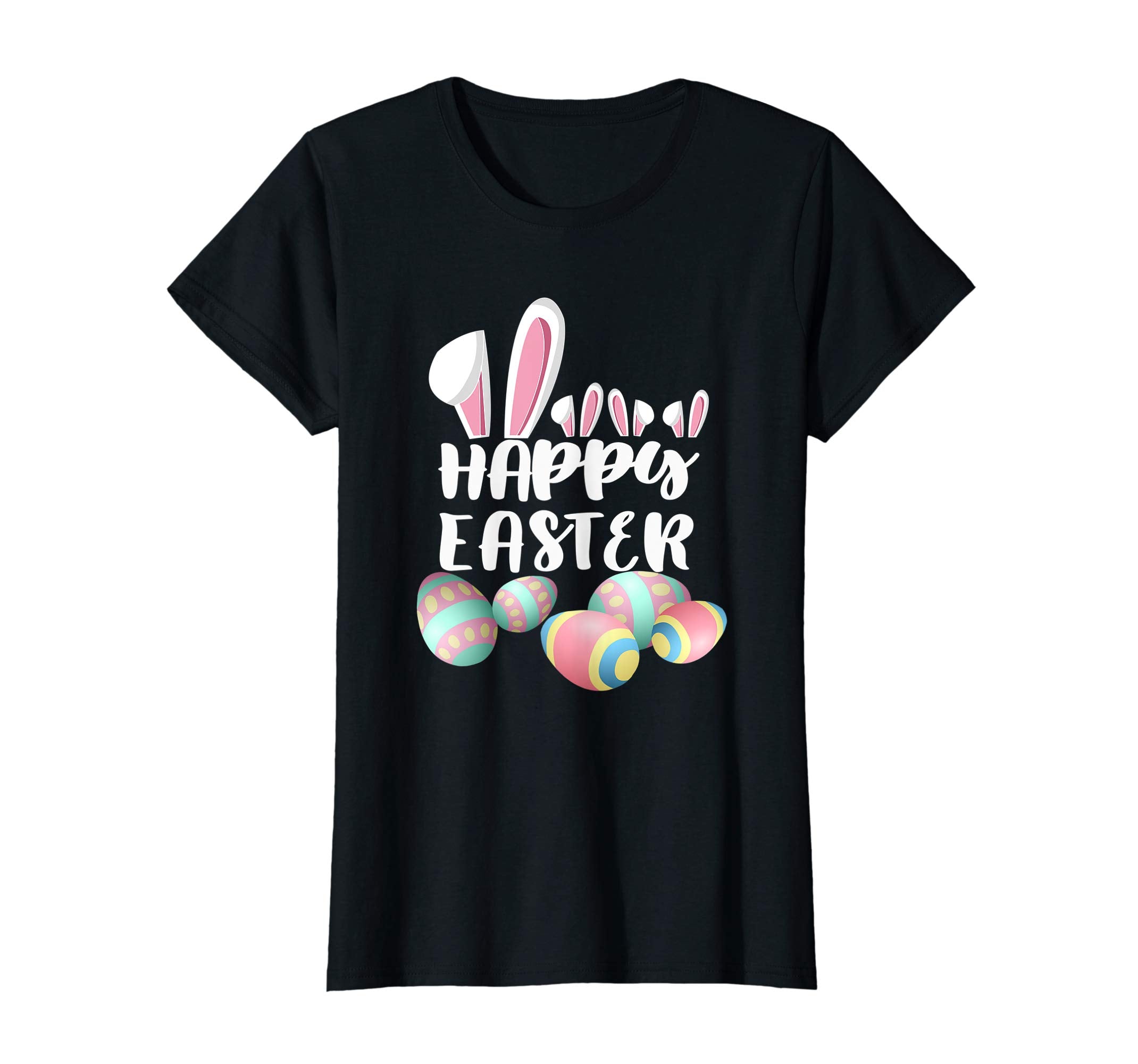 Happy Easter Bunny Ears Tee Shirt With Easter Eggs Tee