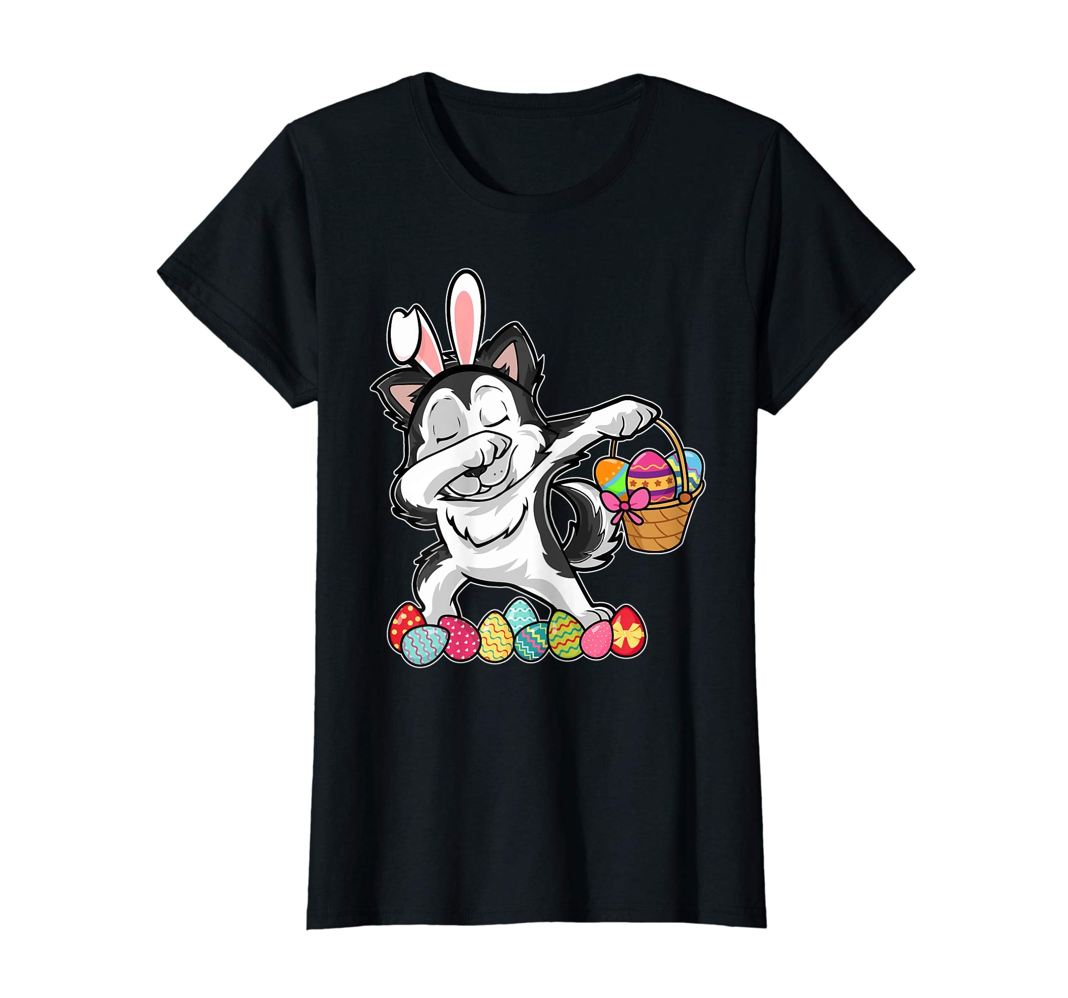 Siberian Husky Dabbing Easter Bunny Egg Basket Hunting Shirt