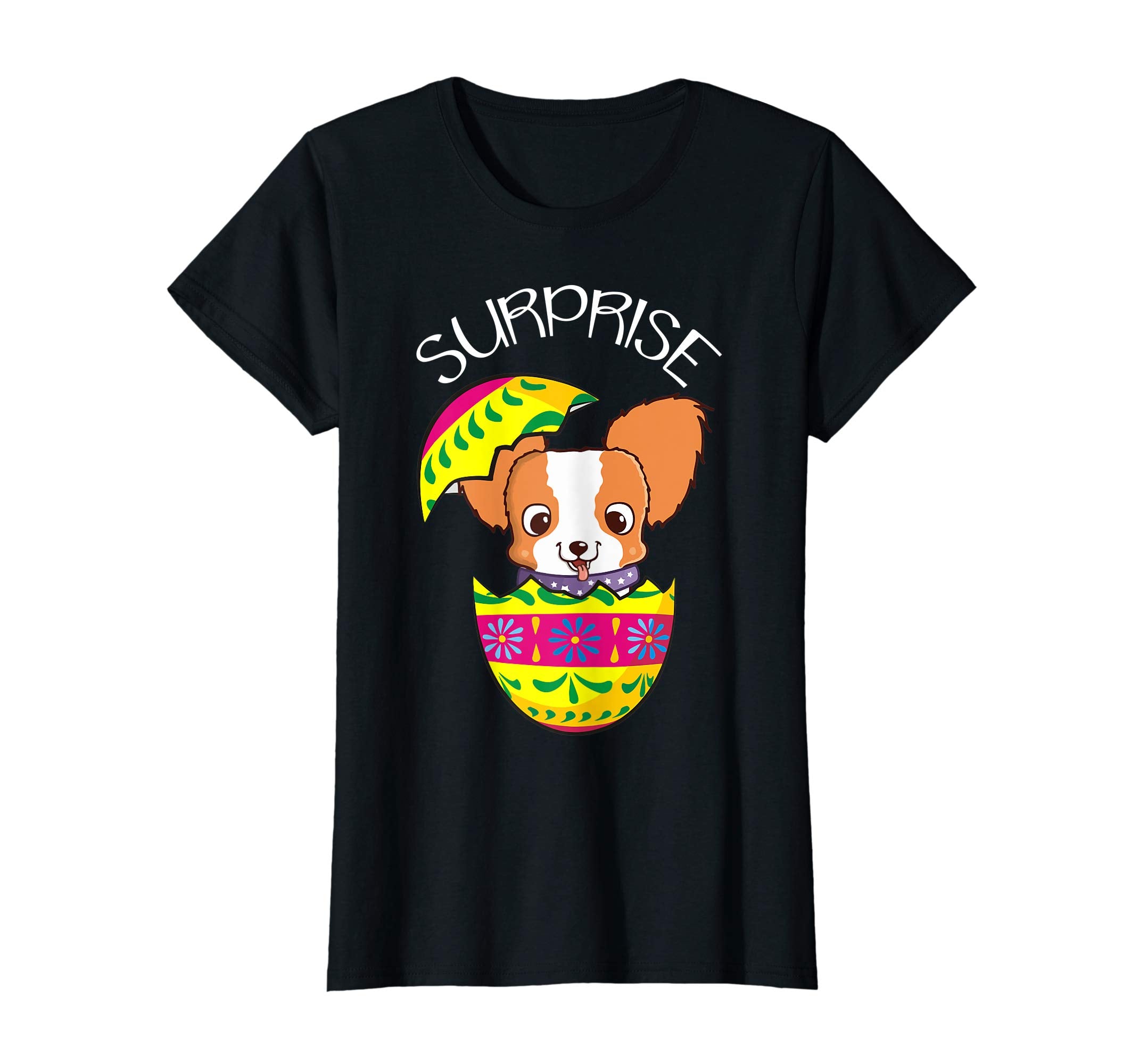 Funny Cute Puppy Papillon Hatches Easter Egg Easter T-Shirt