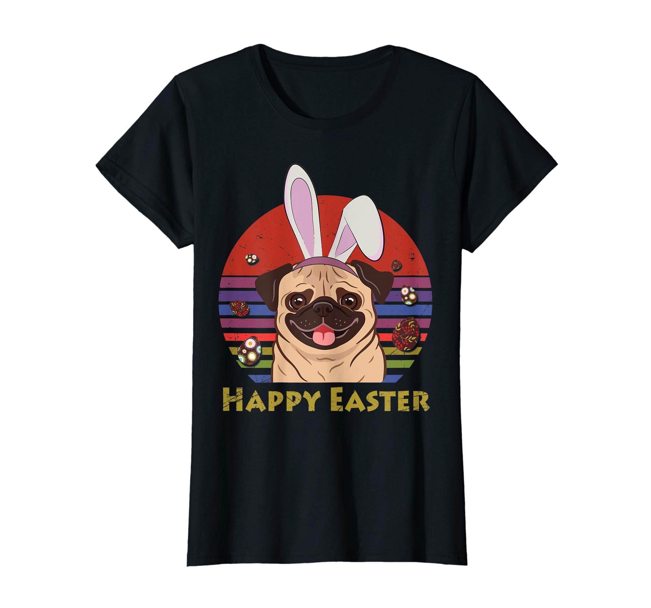Pug Dog With Bunny Headband Happy Easter Tshirt Easter Gifts