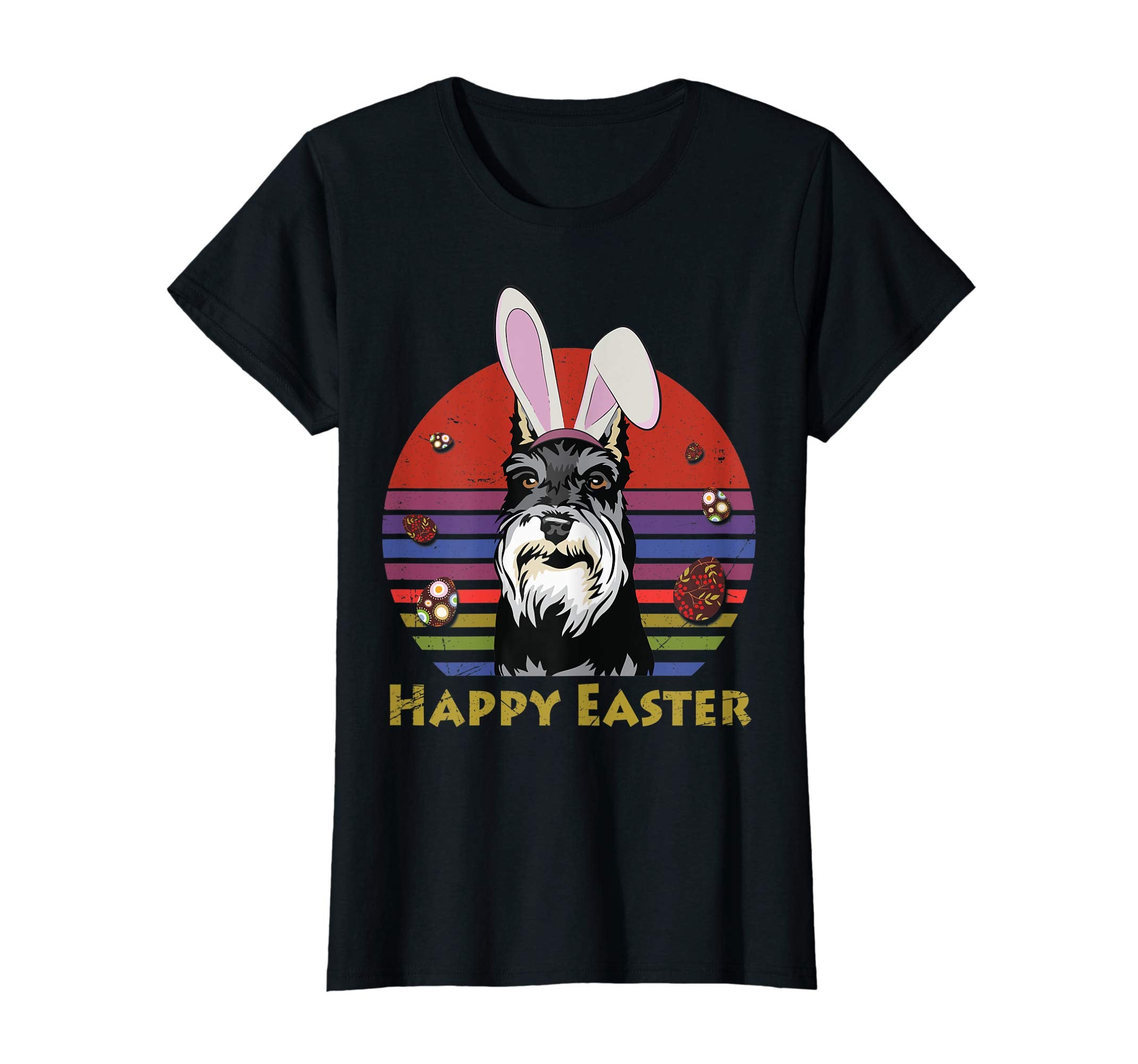Miniature Schnauzer With Bunny Headband Happy Easter Tshirt