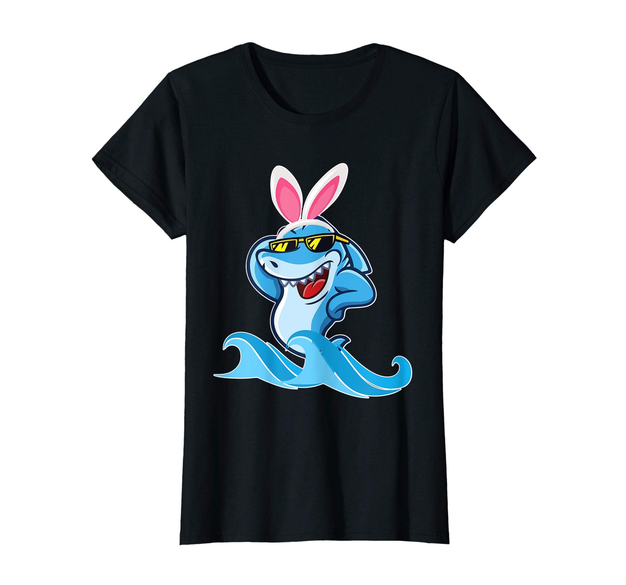Shark With Bunny Rabbit Hat Swimming Happy Easter Day Shirt