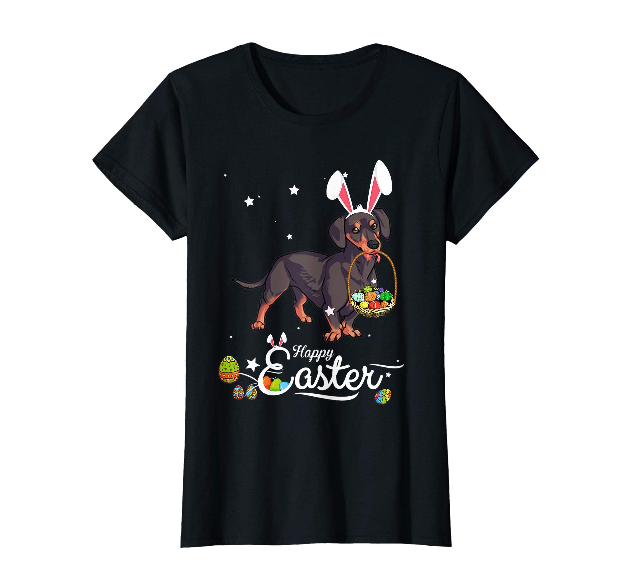 Miniature Dachsund Dog With Bunny Hat Easter Costume T Shirt