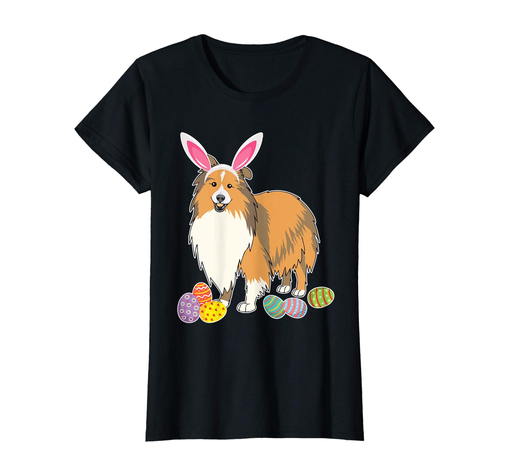 Sheltie Dog Bunny Rabbit Hat Playing Easter Eggs Happy Shirt
