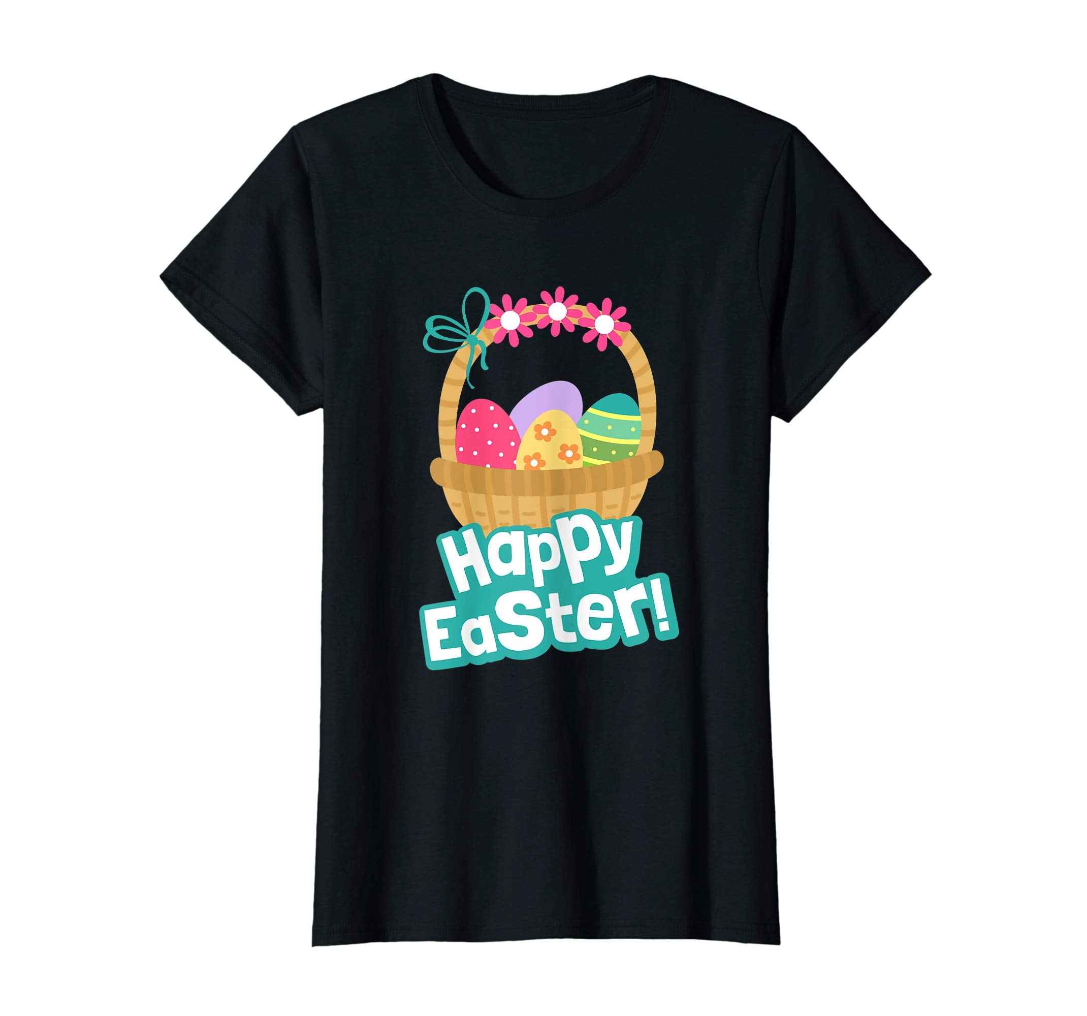 Happy Easter T Shirt A Basket Of Easter Eggs With Flowers