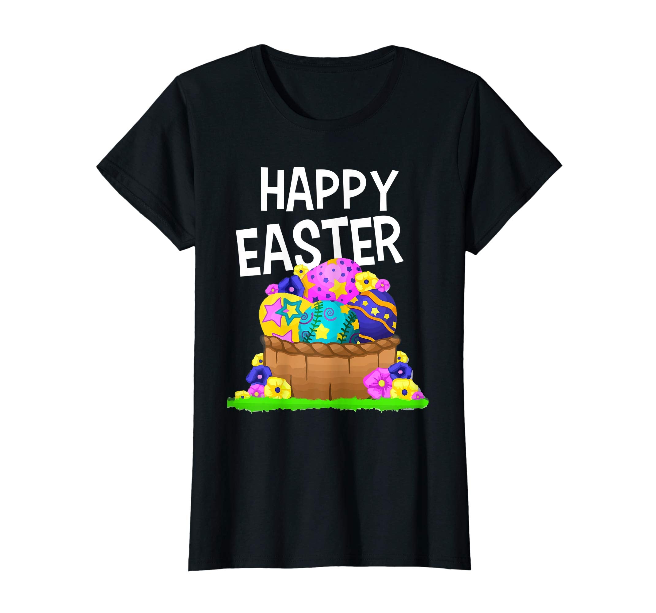 Happy Easter Shirt Eggs Basket Kids Girls Boy T-Shirts Gift