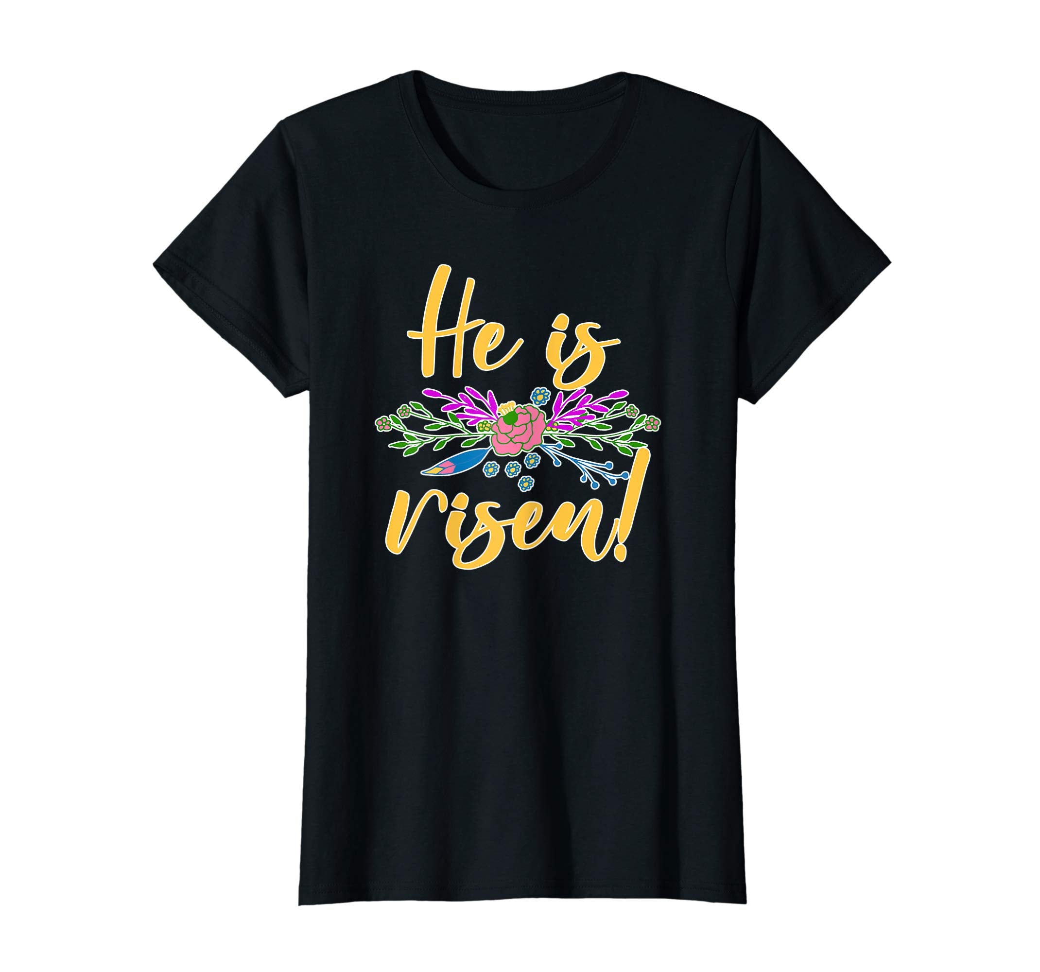 HE IS RISEN Christian Easter T-shirt Floral Detail