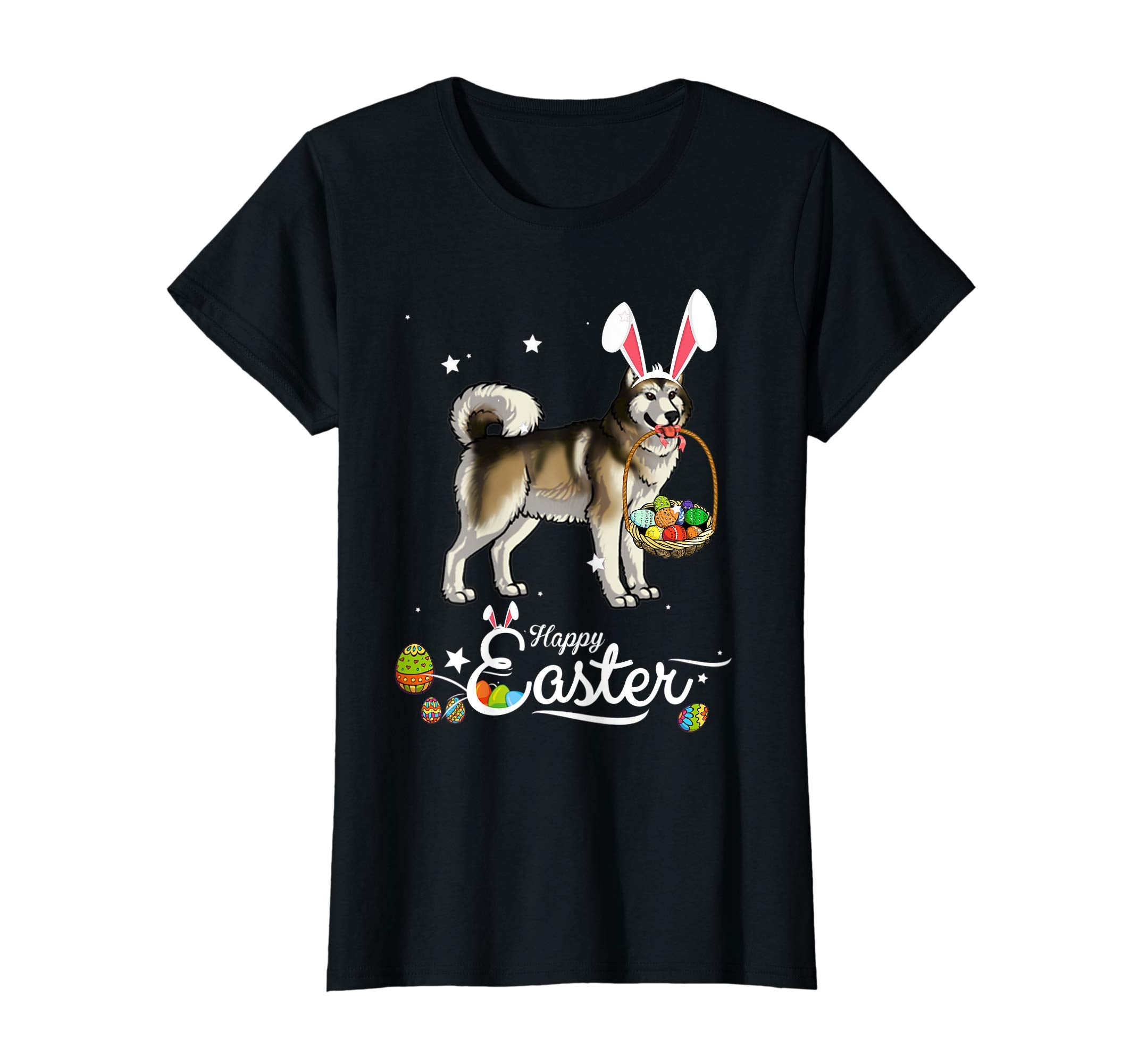 Alaskan Malamute Dog With Bunny Hat Easter Costume T Shirt