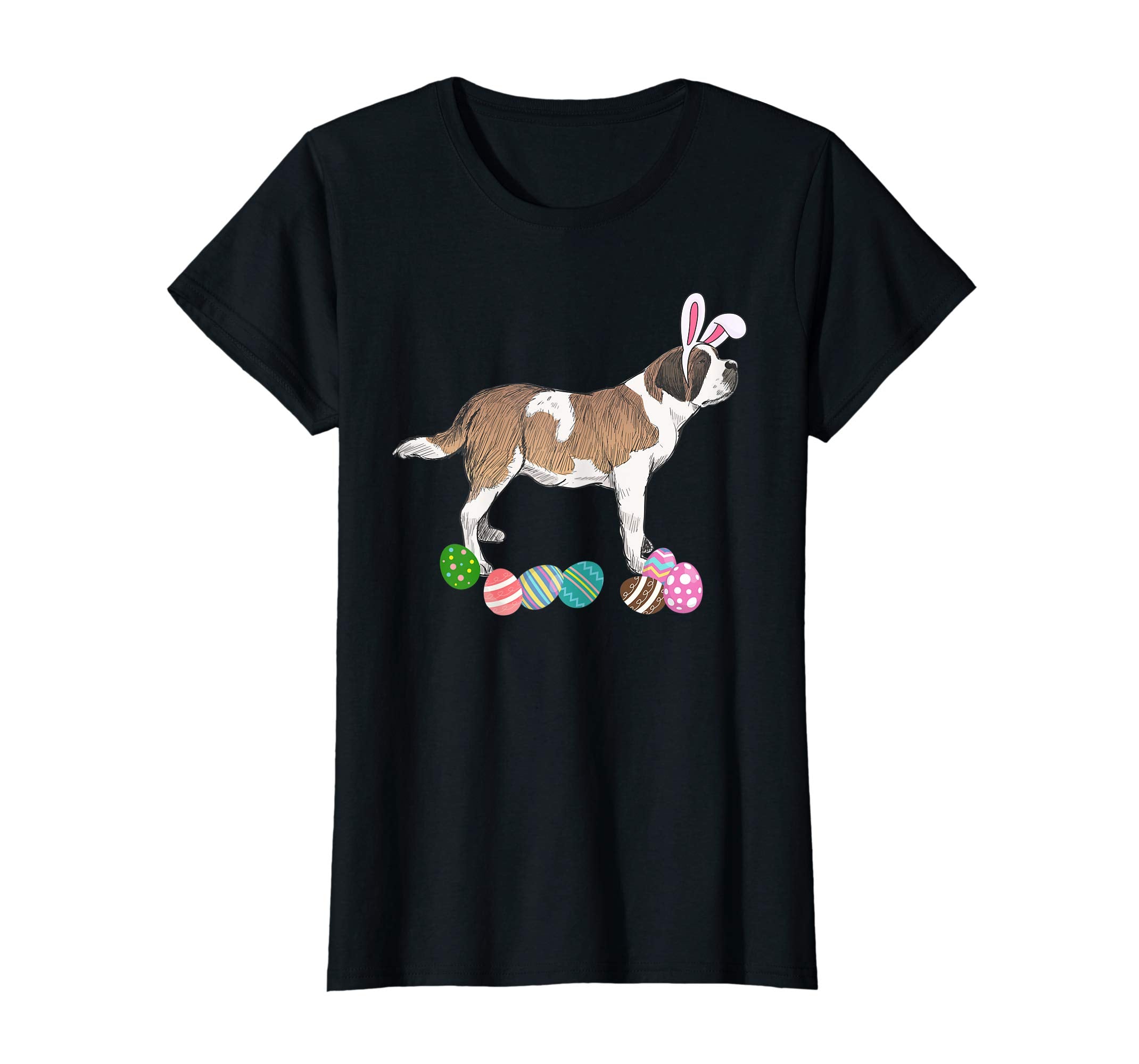 Saint Bernard Bunny Rabbit Hat Easter Eggs Happy T-Shirt