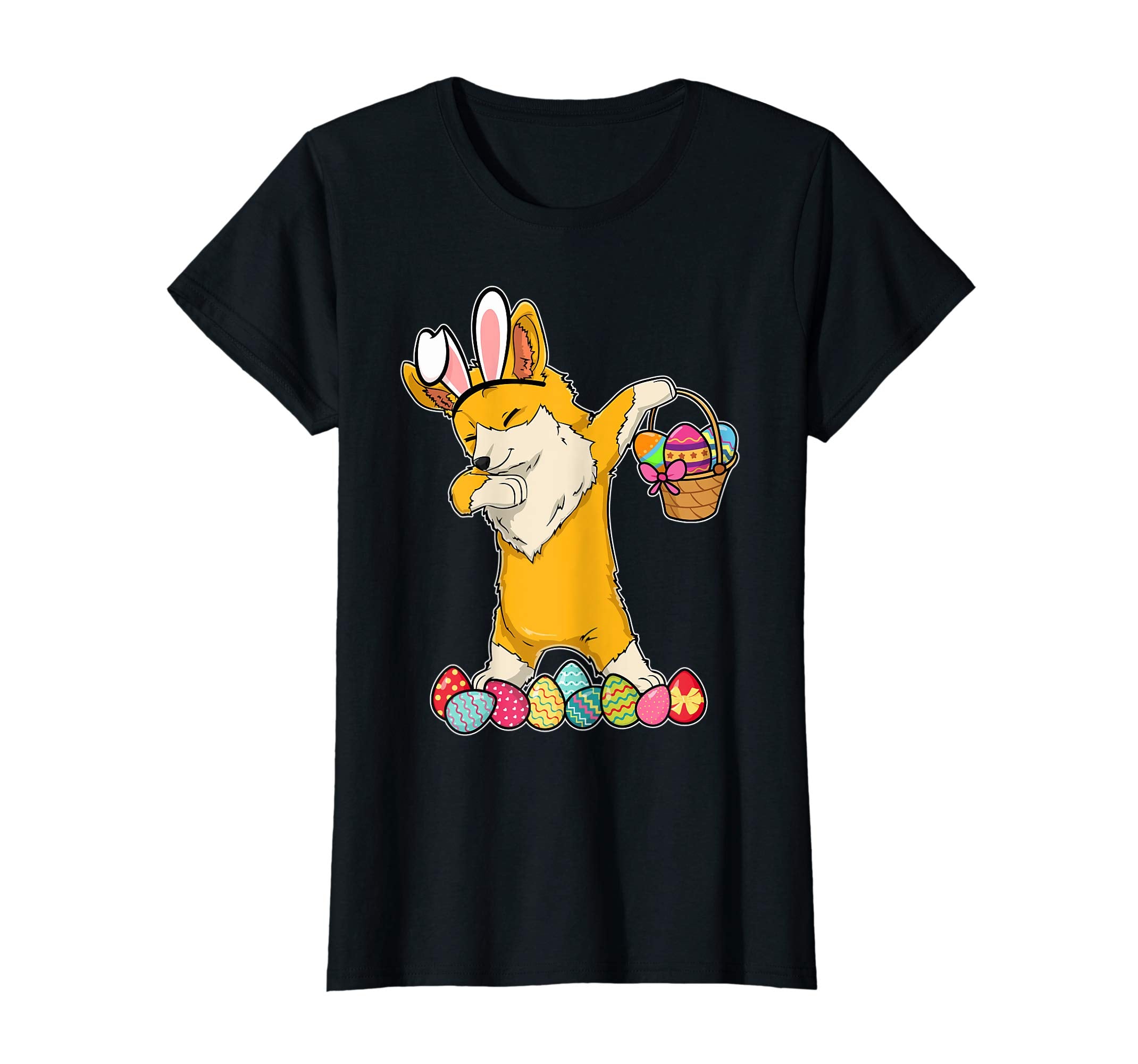 Corgi Dab Dabbing Dressed Easter Bunny Egg Basket T-Shirt