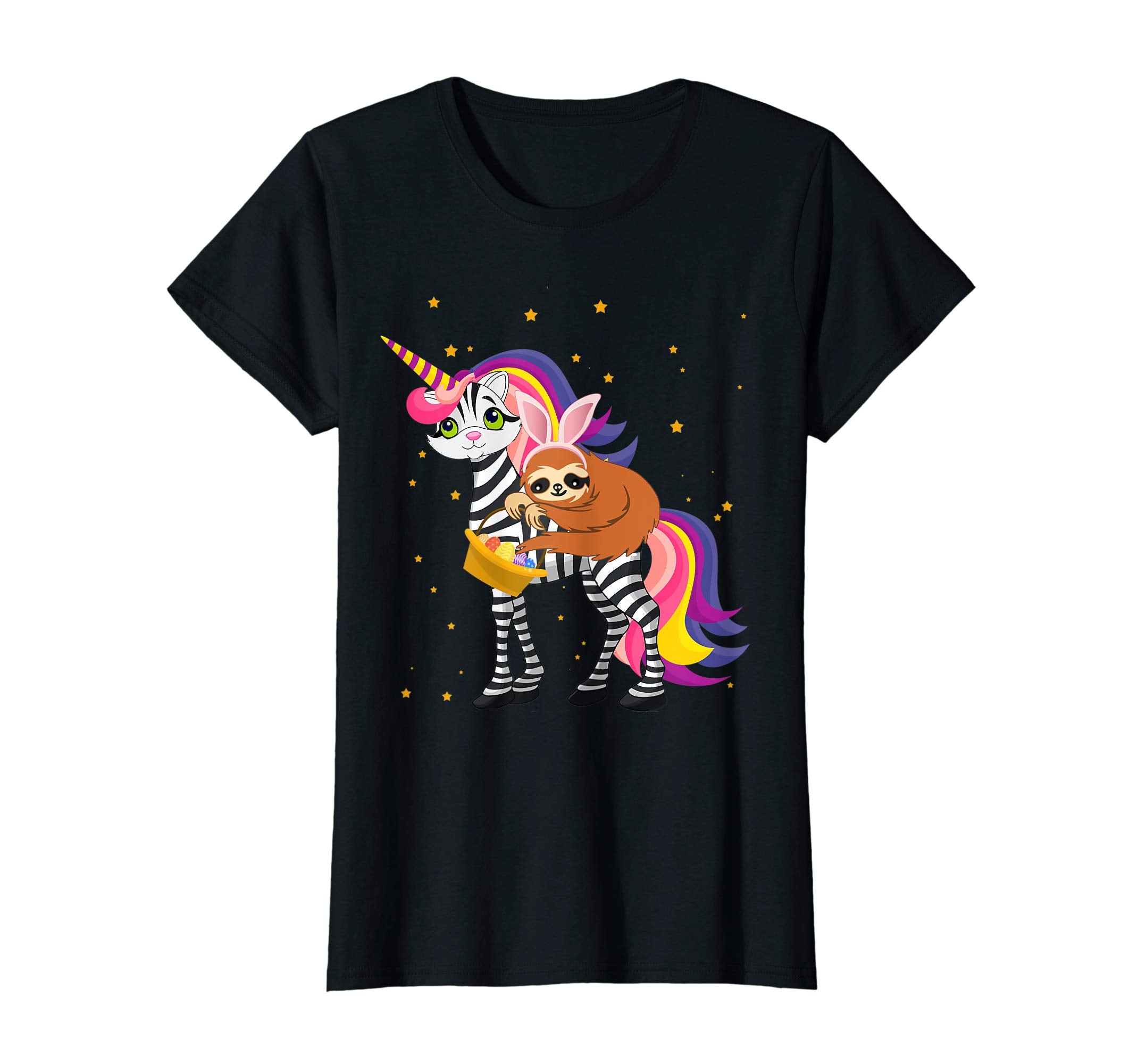 Egg Basket Easter Sloth Riding A Zebra Cat Unicorn Shirt