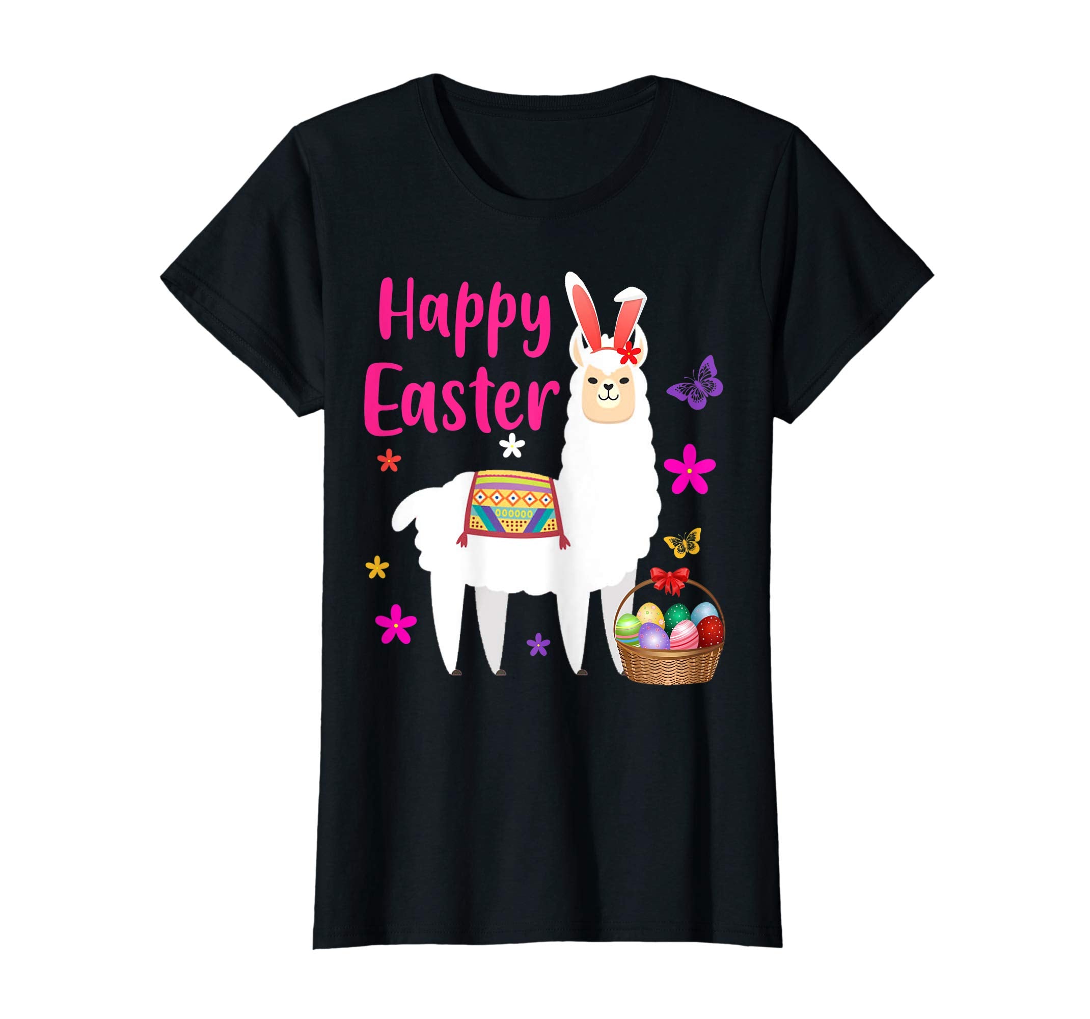 HAPPY EASTER LLAMA Bunny Gift Shirt Girls Women Kids