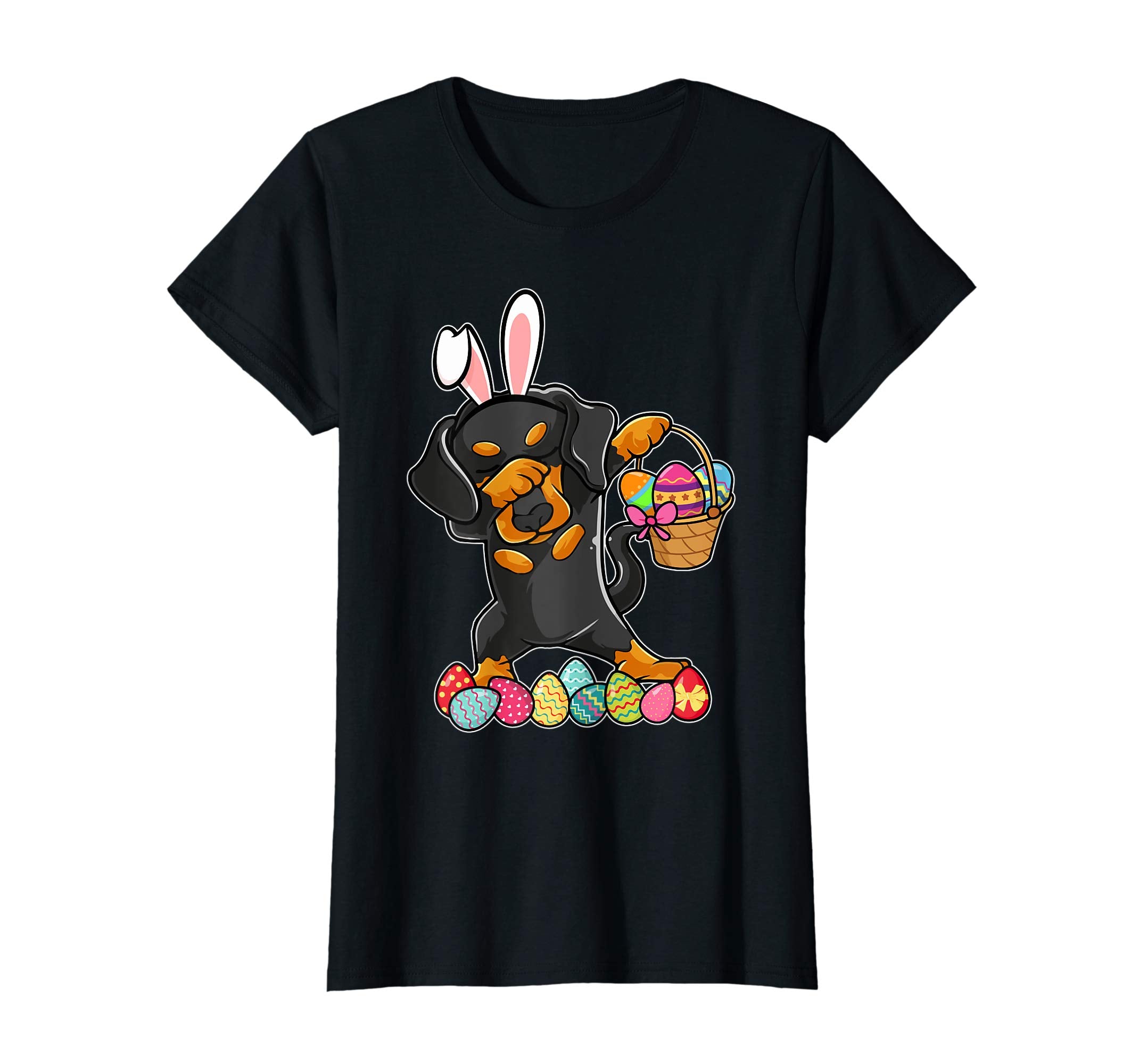 Dachshund Dabbing Easter Bunny Egg Basket Hunting T-Shirt