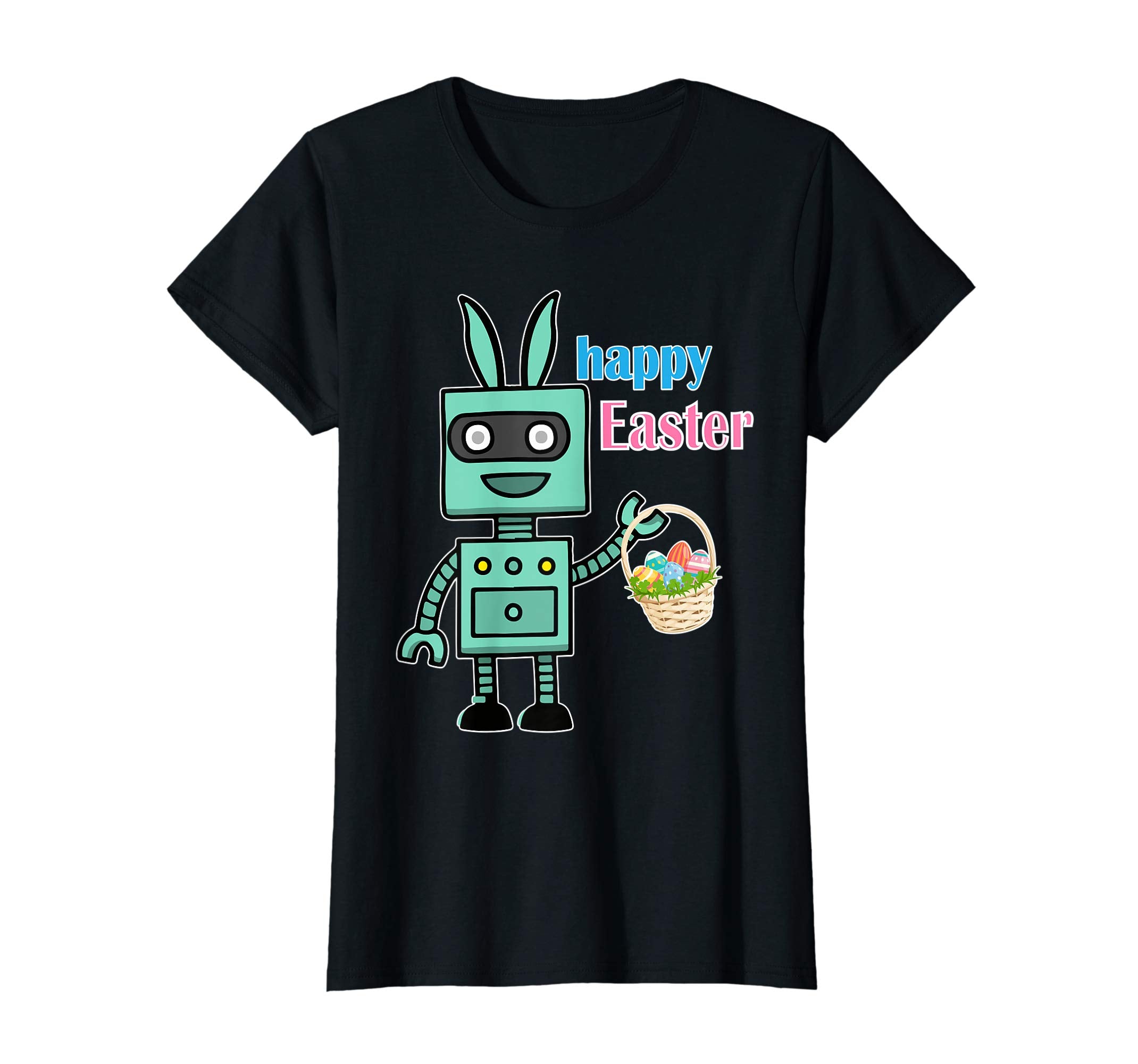 Cute Bunny Robot Easter Eggs Basket Flowers Happy Easter Shi