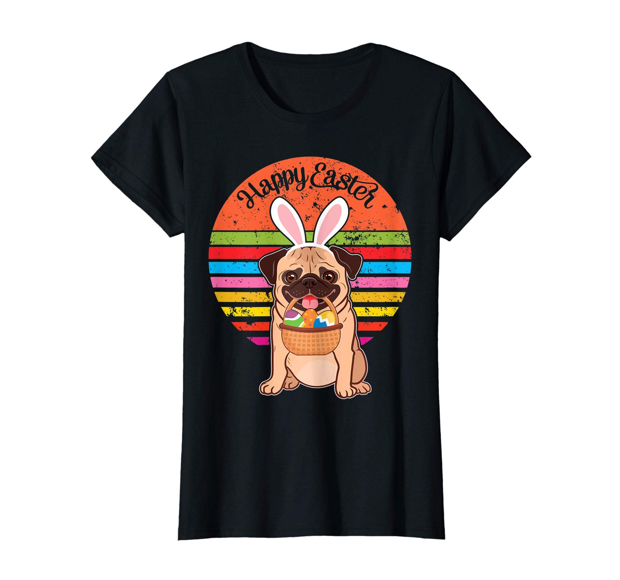 Pug Bunny Dog Easter Eggs Happy Easter Vintage Retro Shirt