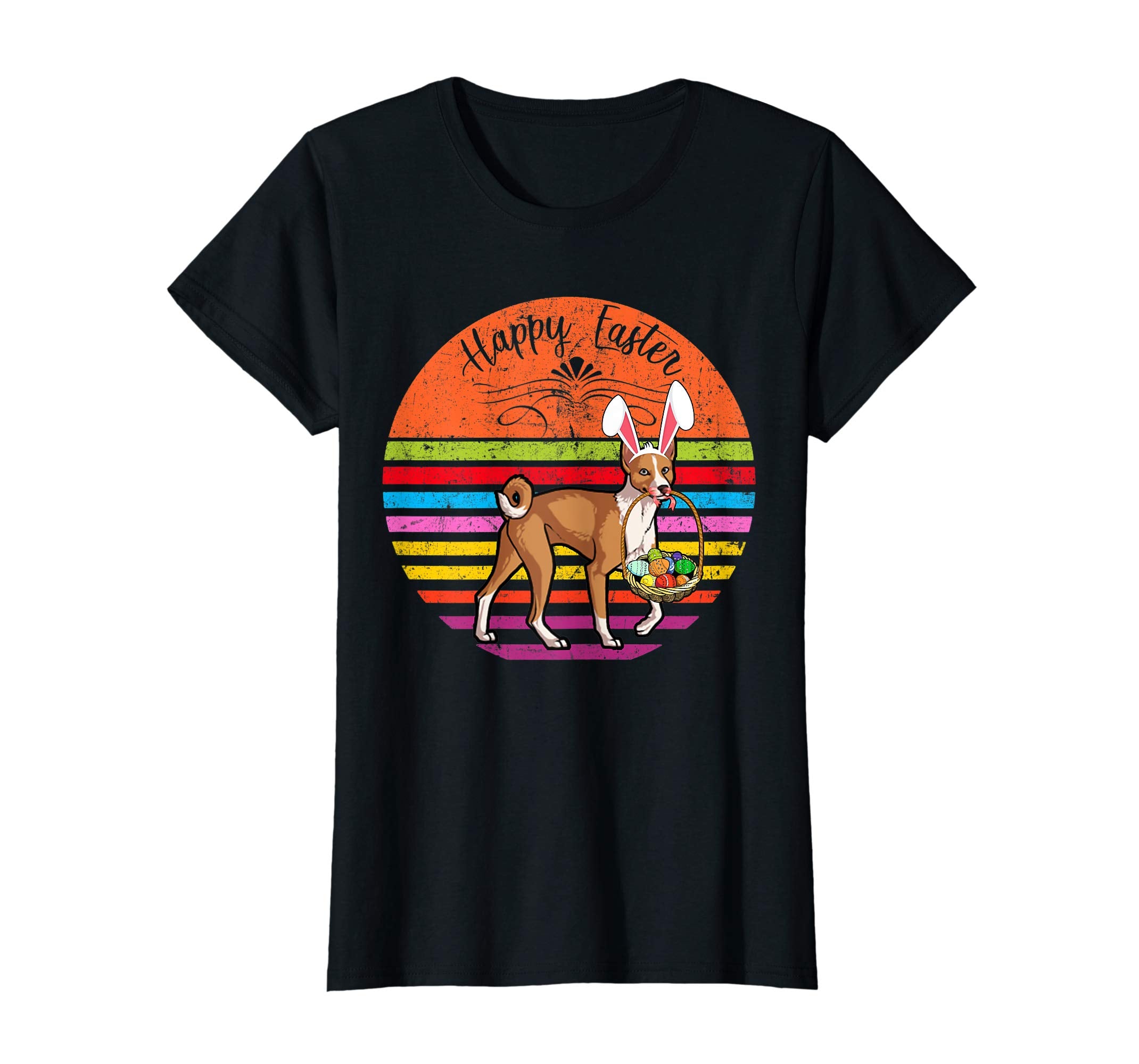 Cute Basenji Dog With Bunny Hat Happy Easter Eggs T Shirt