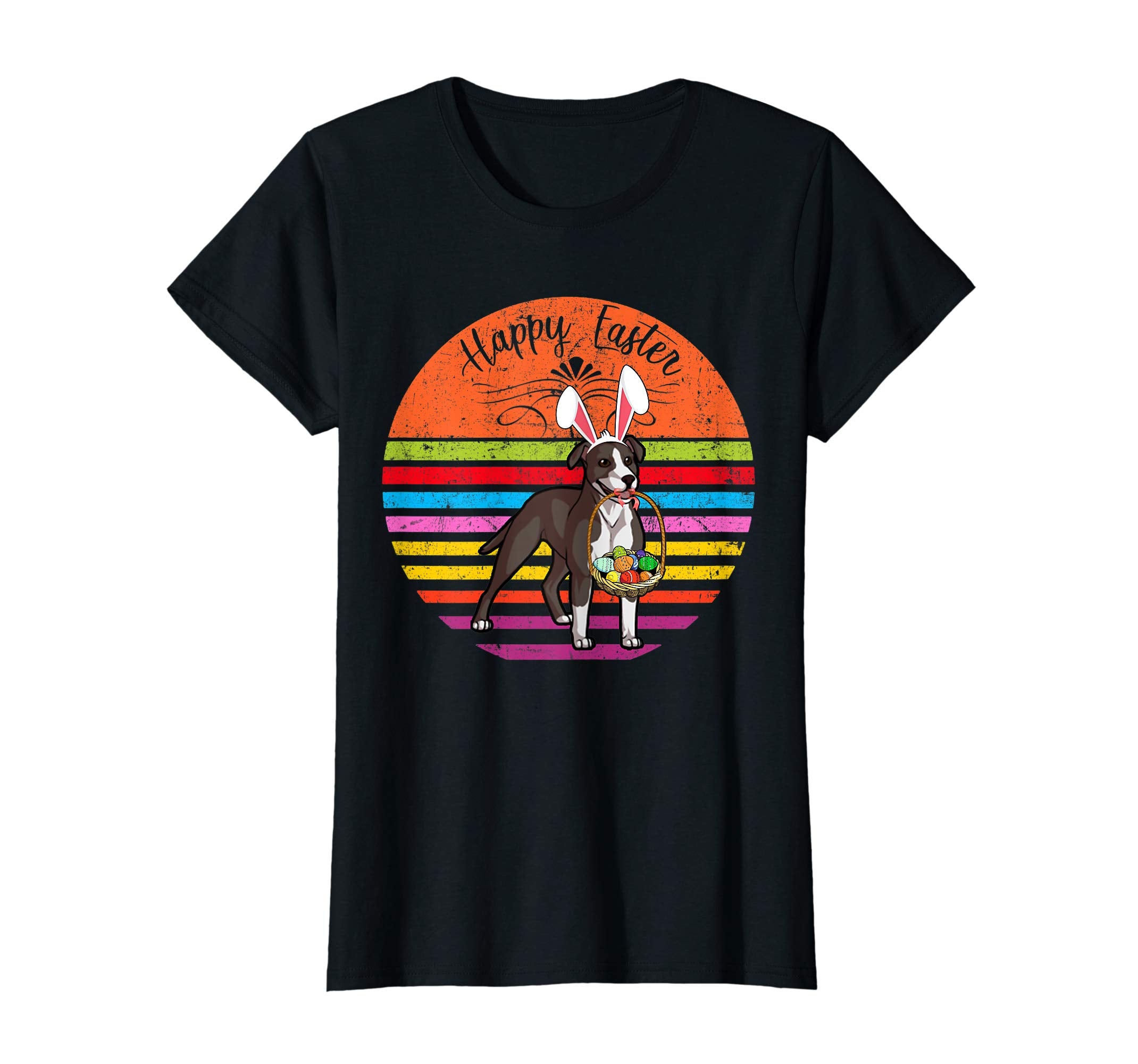 Cute Pit Bull Dog With Bunny Hat Happy Easter Eggs T Shirt