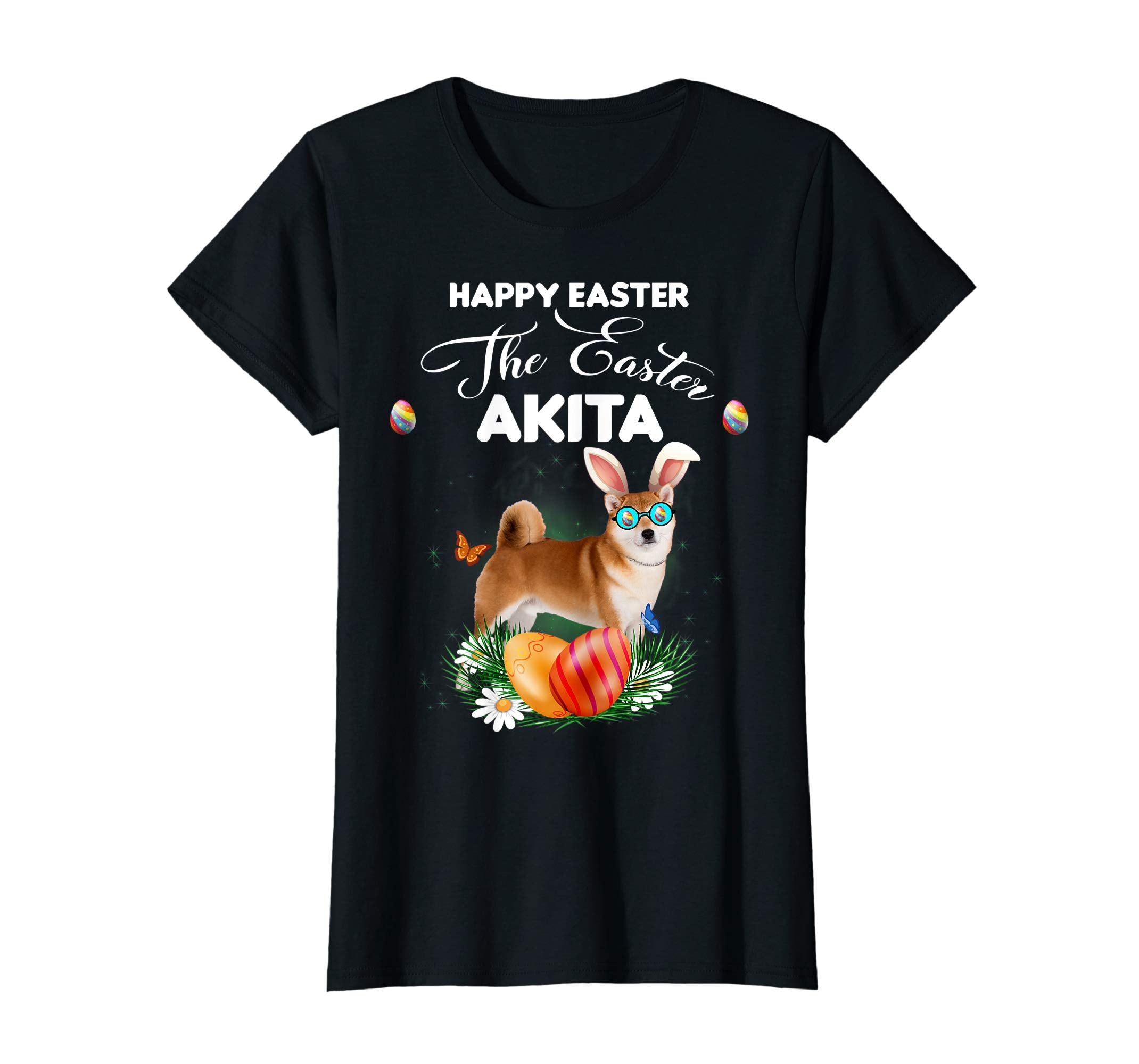 Akita Dog Sunglass Bunny Happy Easter Day Tshirt