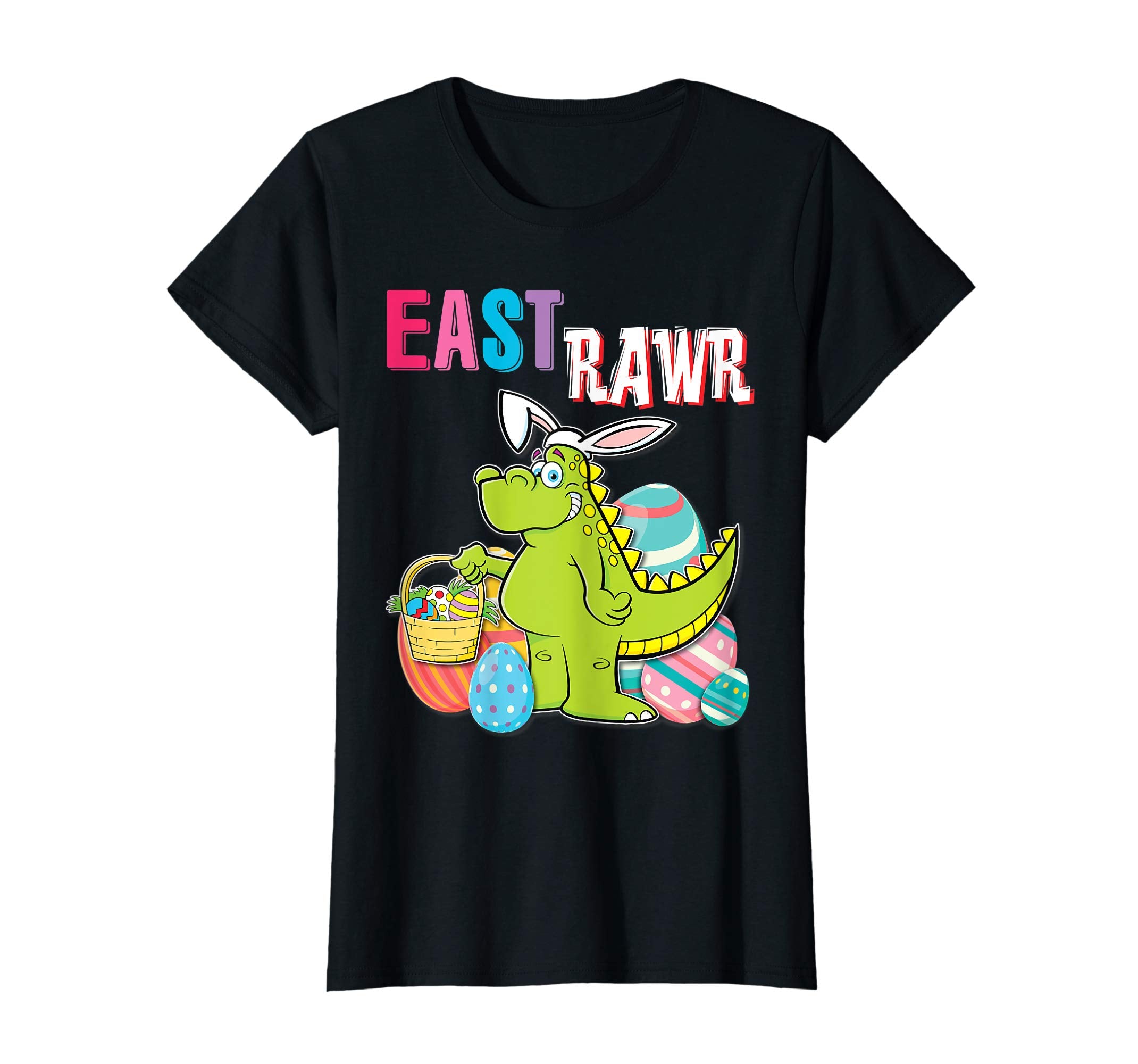 Dinosaur T-rex Bunny With Easter Eggs Basket Shirt East Rawr