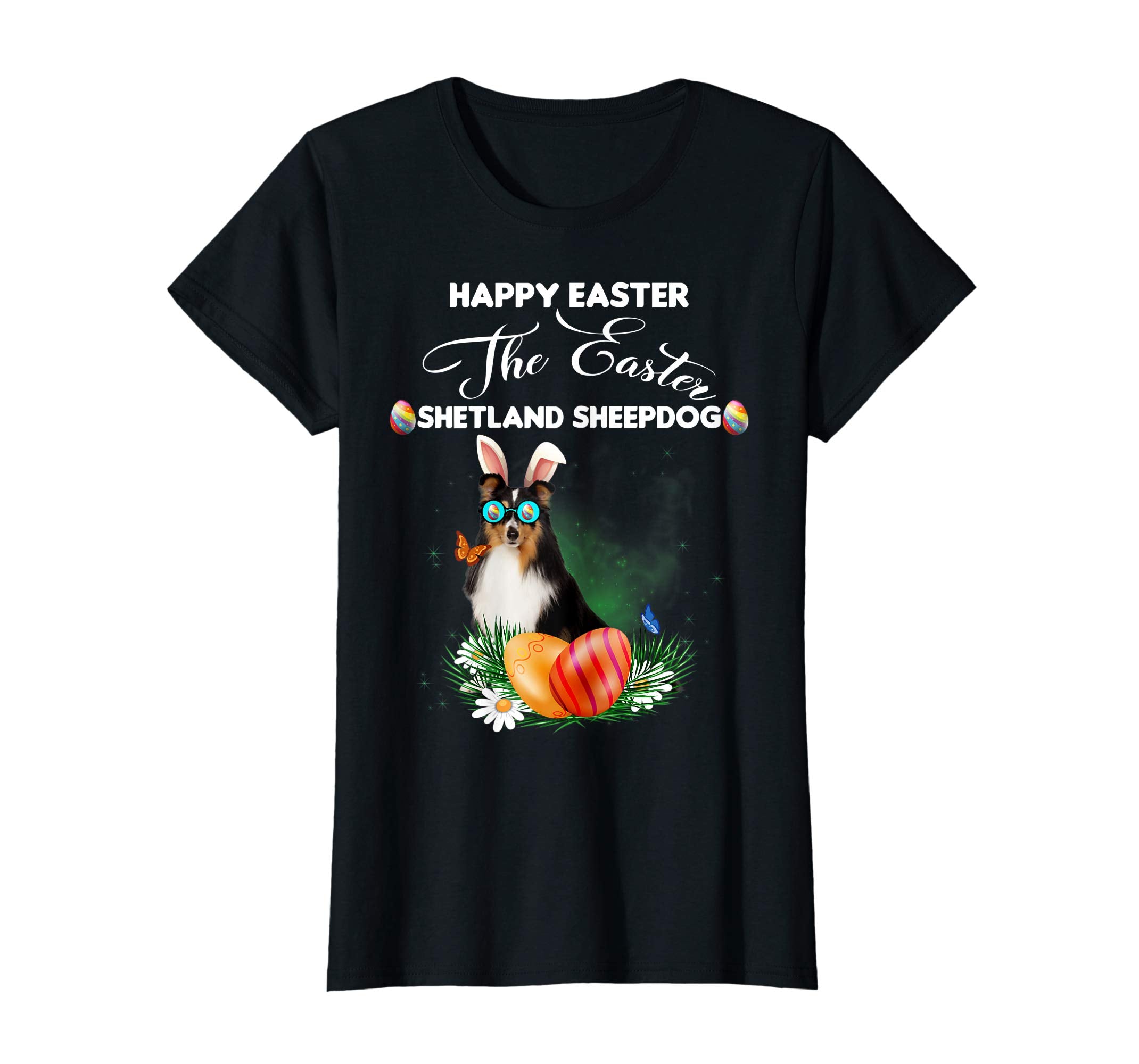 Shetland Sheepdog Dog Sunglass Bunny Happy Easter Day Tshirt