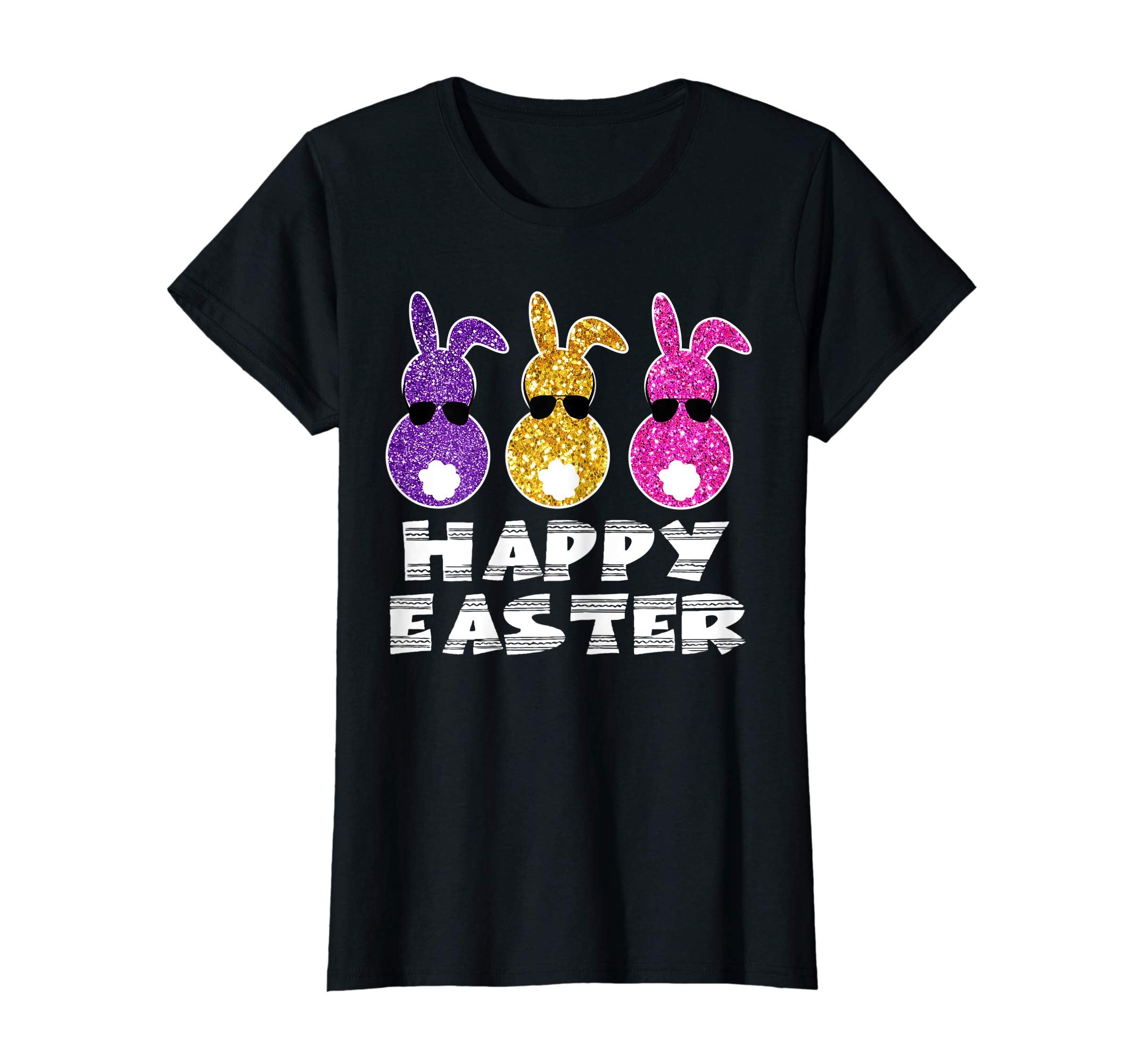 Happy easter tshirt colorful Bunny With Tail Ears Sunglasses