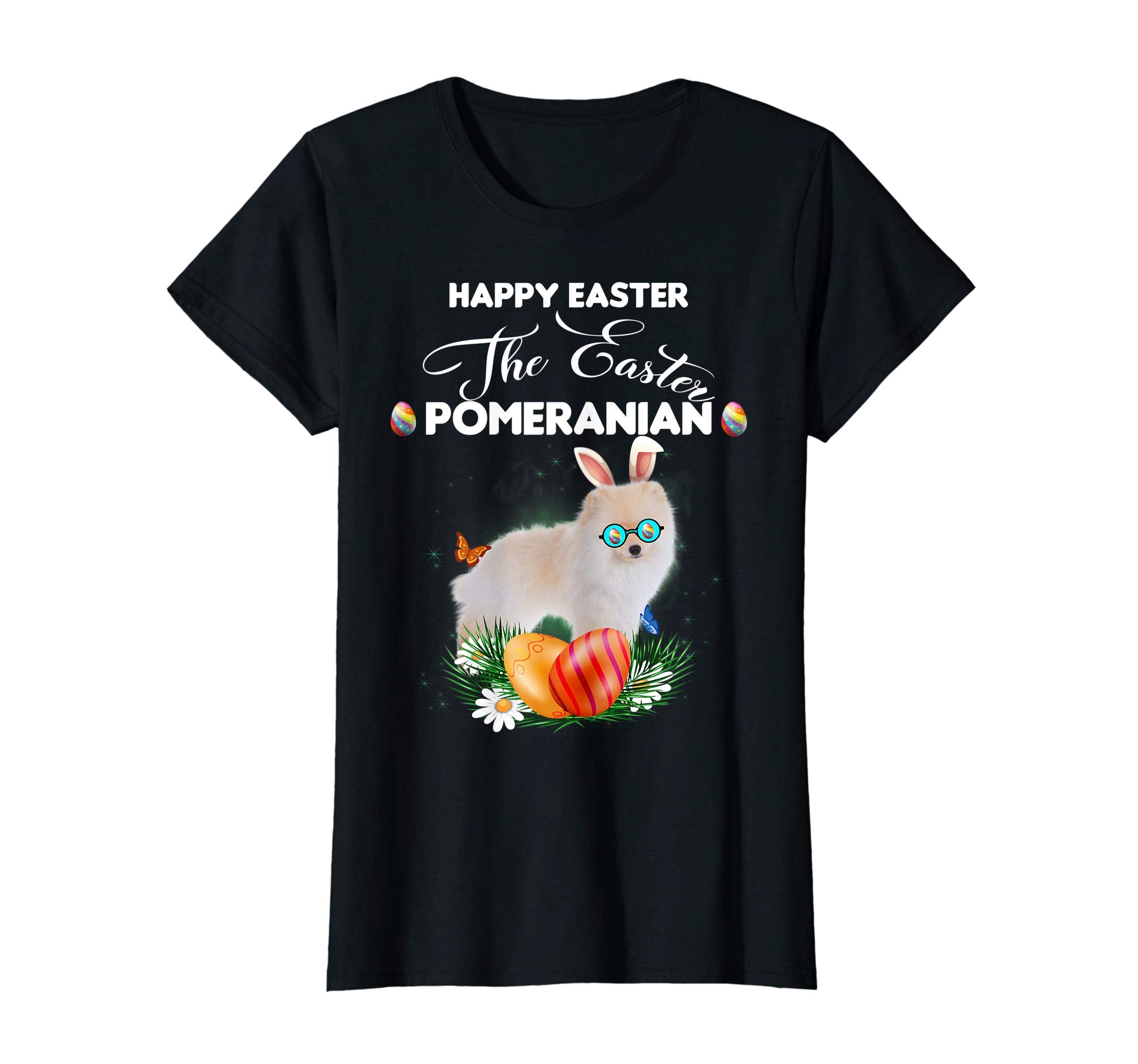 Pomeranian Dog Sunglass Bunny Happy Easter Day Tshirt