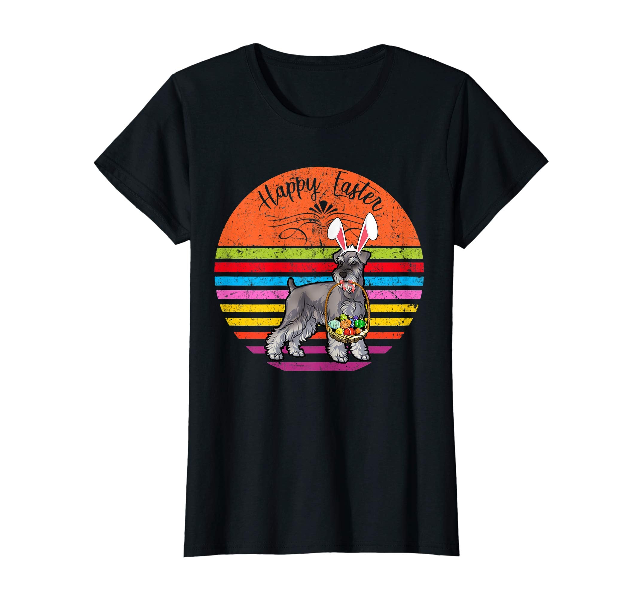 Cute Schnauzer Dog With Bunny Hat Happy Easter Eggs T Shirt
