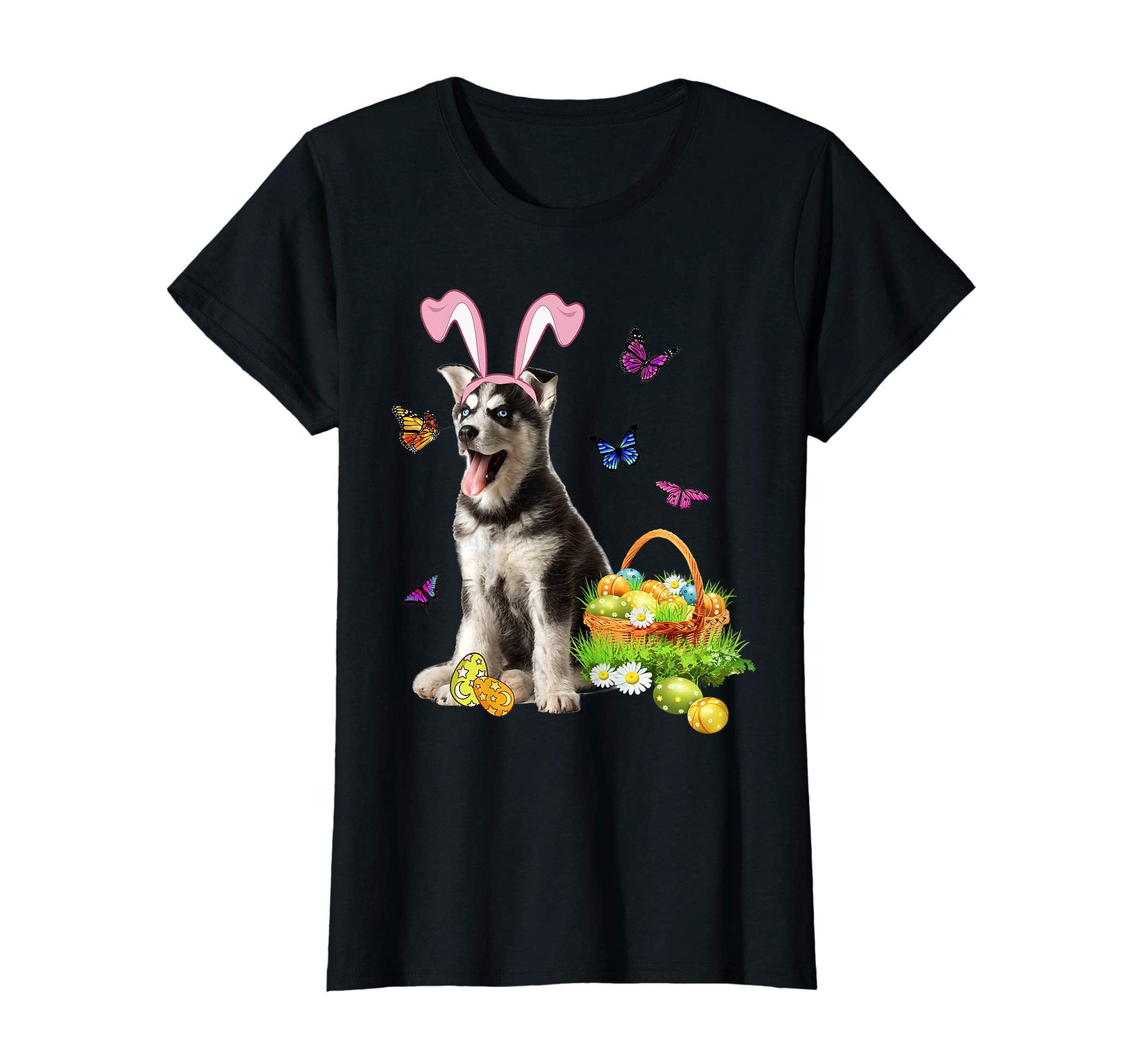 Husky Sibir Bunny Hat Rabbit Easter Eggs T-Shirt