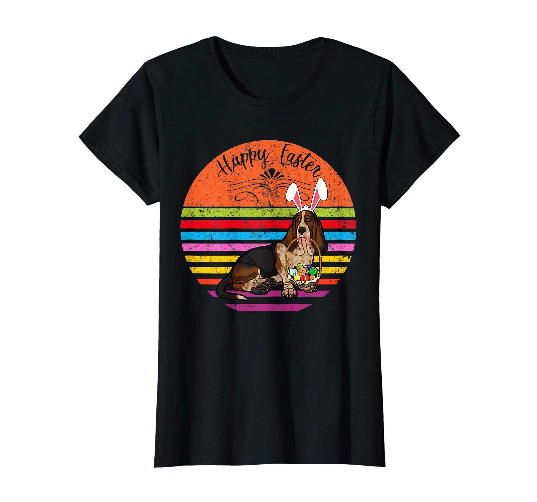 Cute Basset Hound Dog With Bunny Hat Happy Easter Eggs Shirt