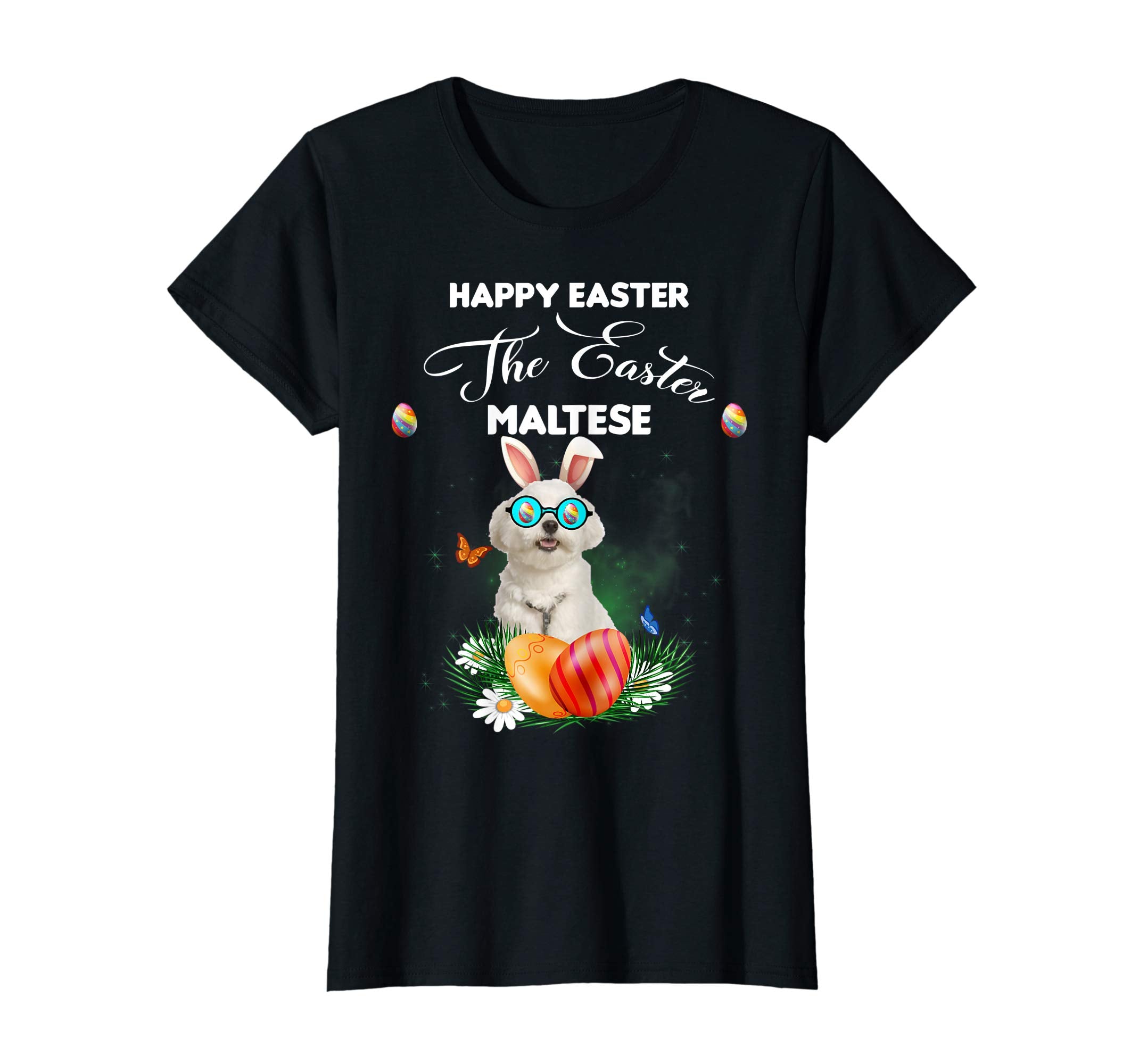 Maltese Dog Sunglass Bunny Happy Easter Day Tshirt